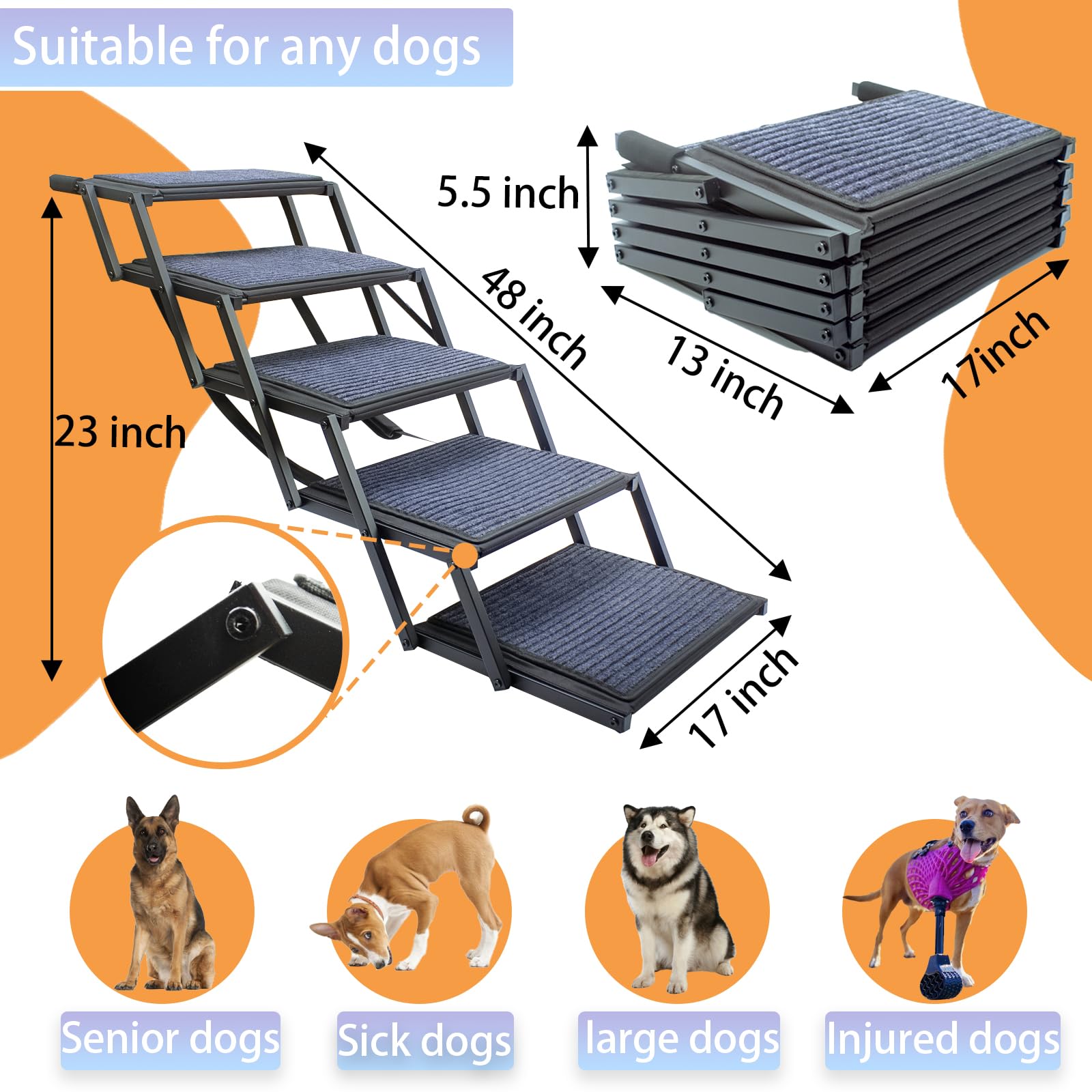 Rampe SHUNLONG pliable pour chien, rangement facile et déplacement pratique.