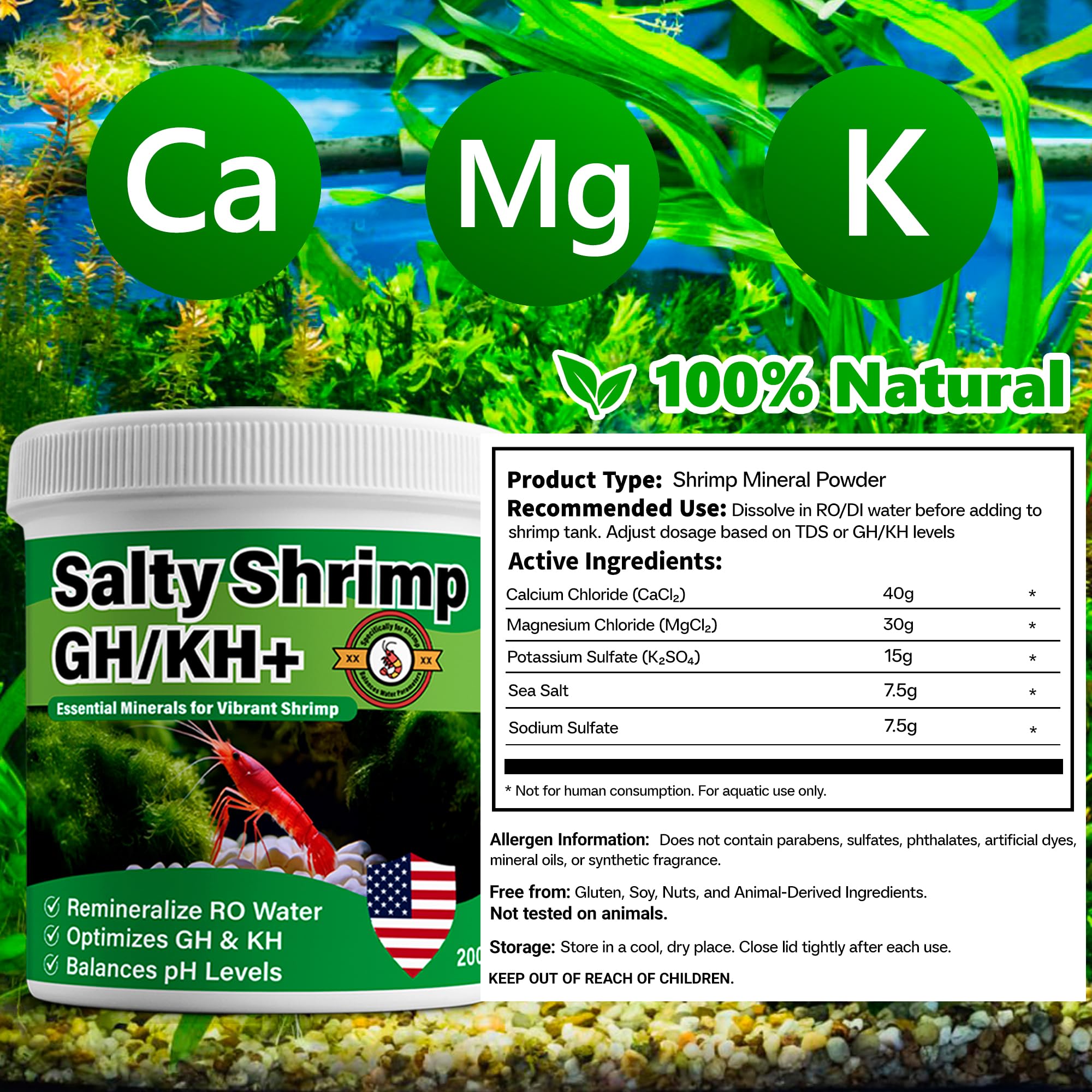 SHUNNIUB Salty Shrimp soutient l'équilibre de l'eau et un écosystème sain.
