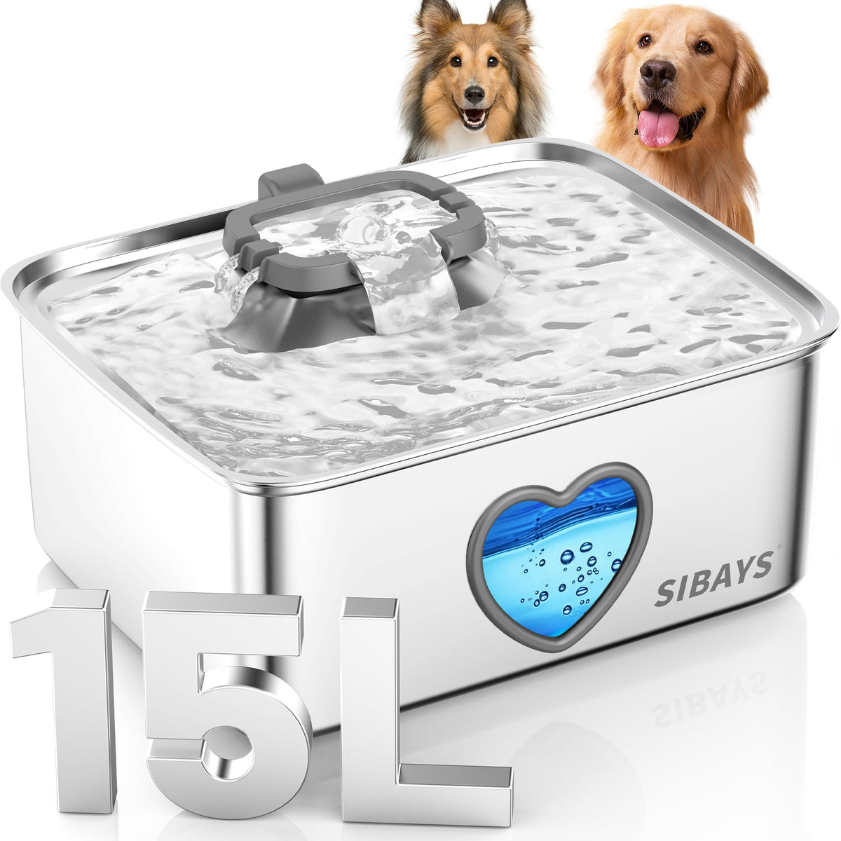 Fontaine SIBAYS 15L pour chien, grande capacité pour plusieurs jours d'hydratation.