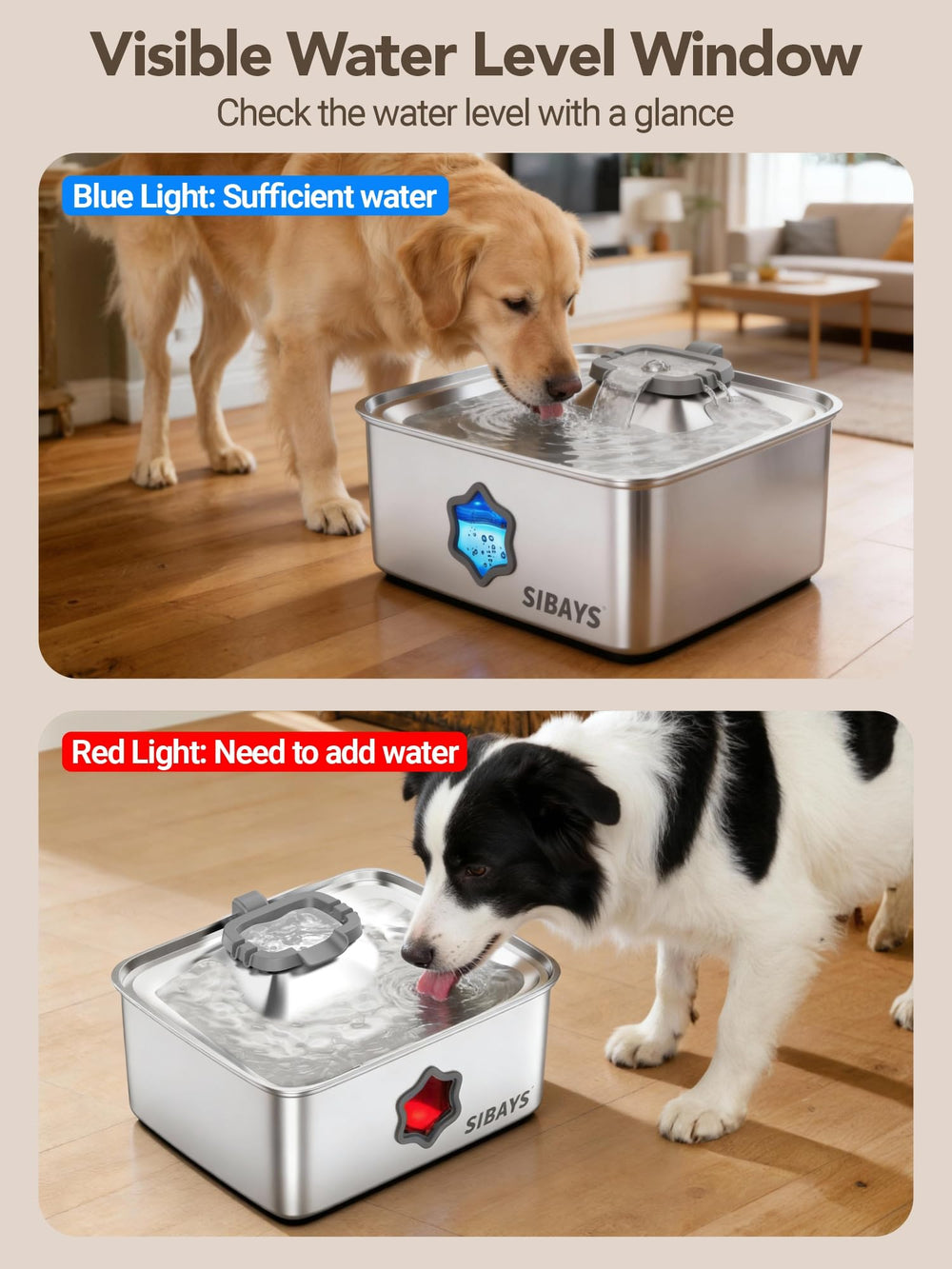 SIBAYS fontaine-eau-chien-acier-inox-304: acier inoxydable sûr et durable.