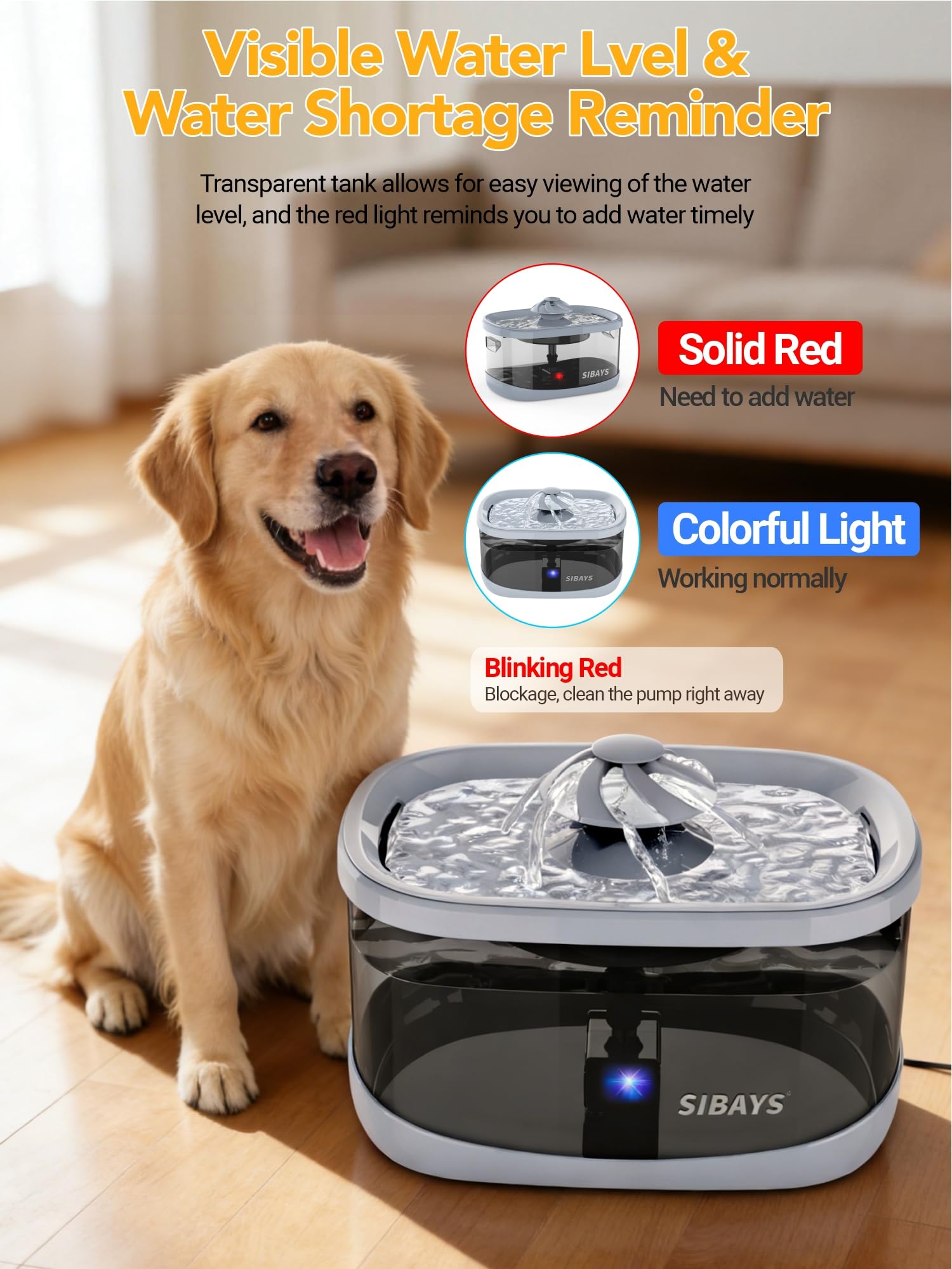 SIBAYS fontaine-chien filtration 4 couches purifie l'eau en continu