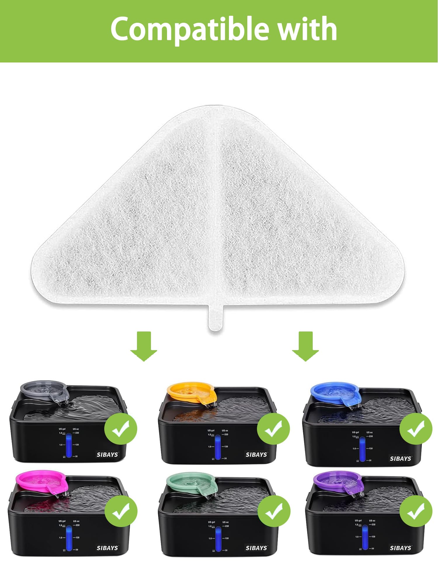 Ensemble de 6 filtres SIBAYS pour fontaine chat 7L, remplacement facile.