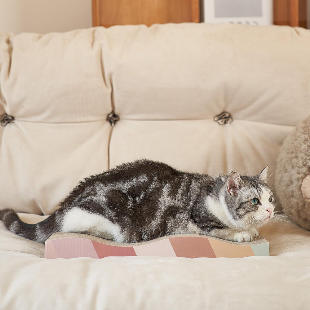 SIDAZON planche-griffage-chat-confort-etirement, permet au chat de s étirer pendant le griffage.