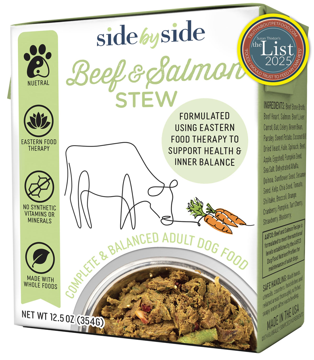 Side by Side Ragoût Boeuf-Saumon: bouillon d'os, repas humide naturel pour chien.