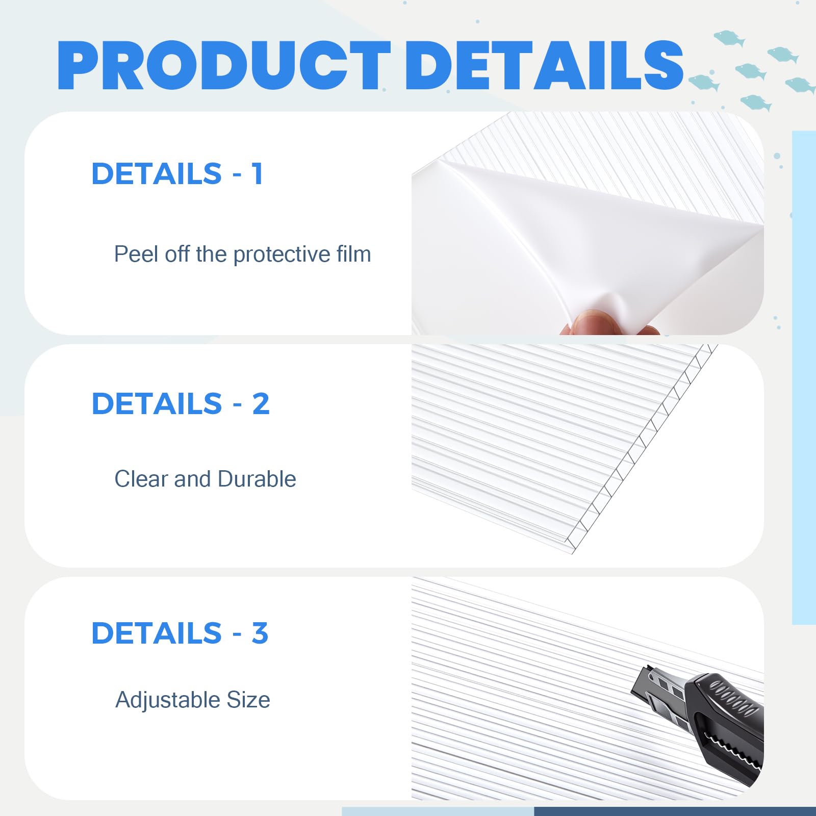 Panneaux polycarbonate Sieral pour aquarium, découpables pour aérations et chauffages.