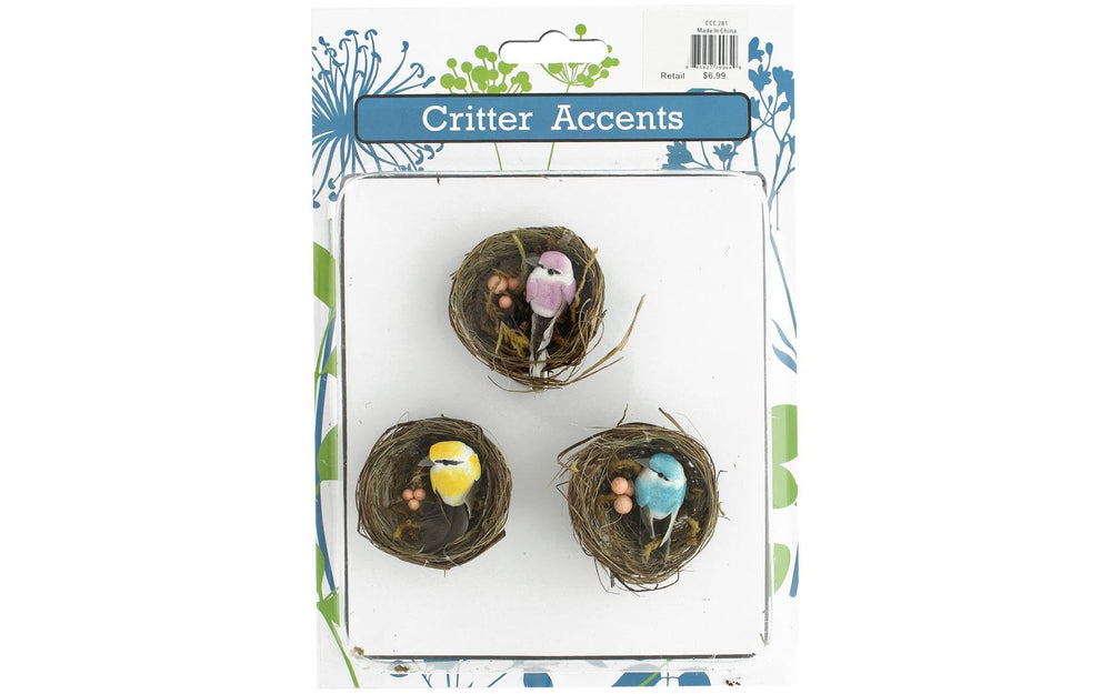 Oiseau miniature Sierra Pacific Crafts dans son nid de 2 pouces, parfait pour décorations printanières.