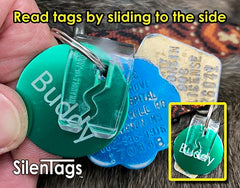 SilenTags badge-carre silencieux, s'adapte à diverses formes d'étiquette.