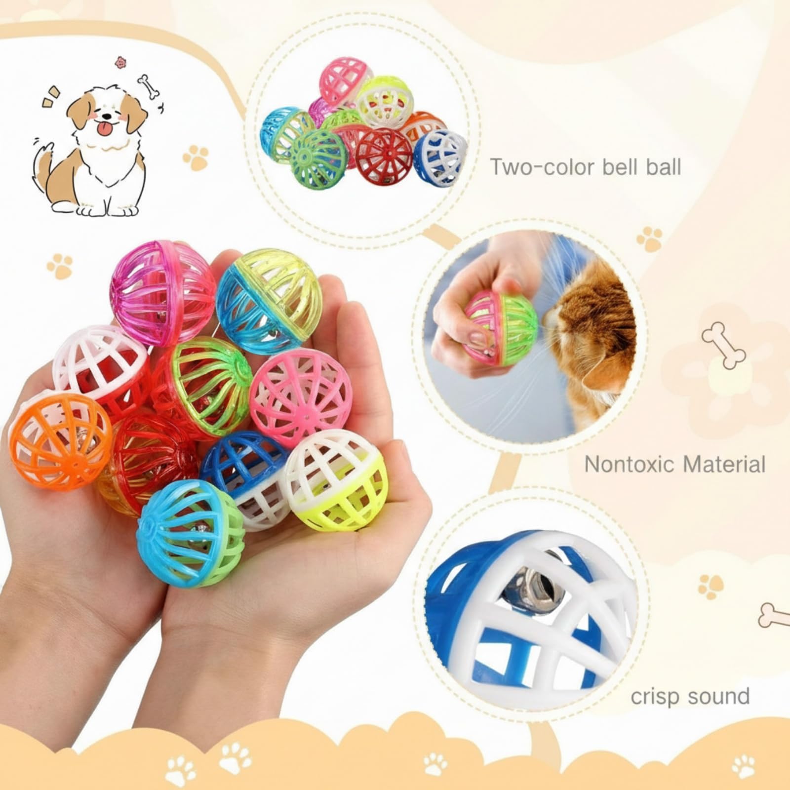 Balles plastiques lattice avec cloche lumineuse pour stimulation auditive.