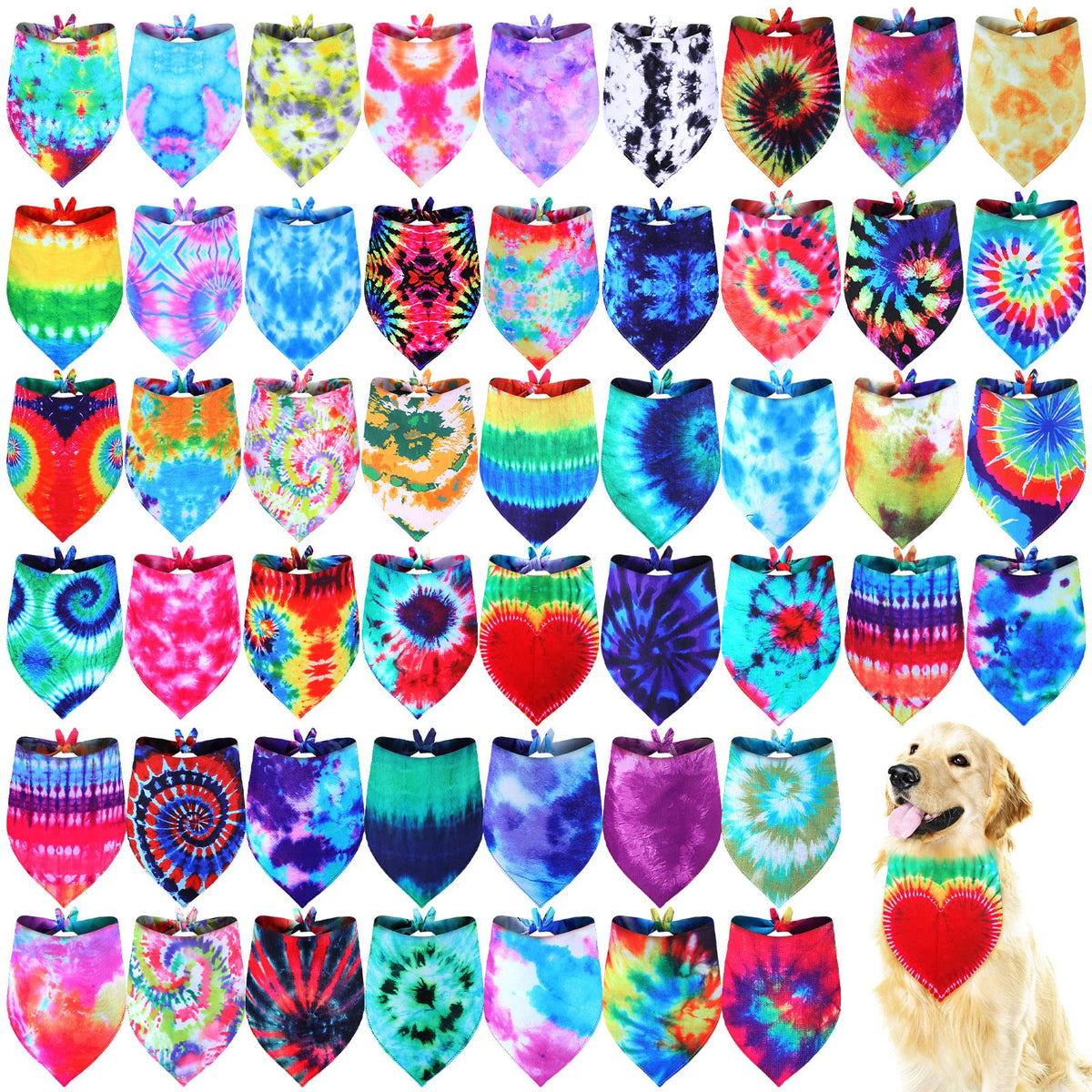 Bandanas Silkfly tie-dye arc-en-ciel pour chien, idéal pour fêtes et looks