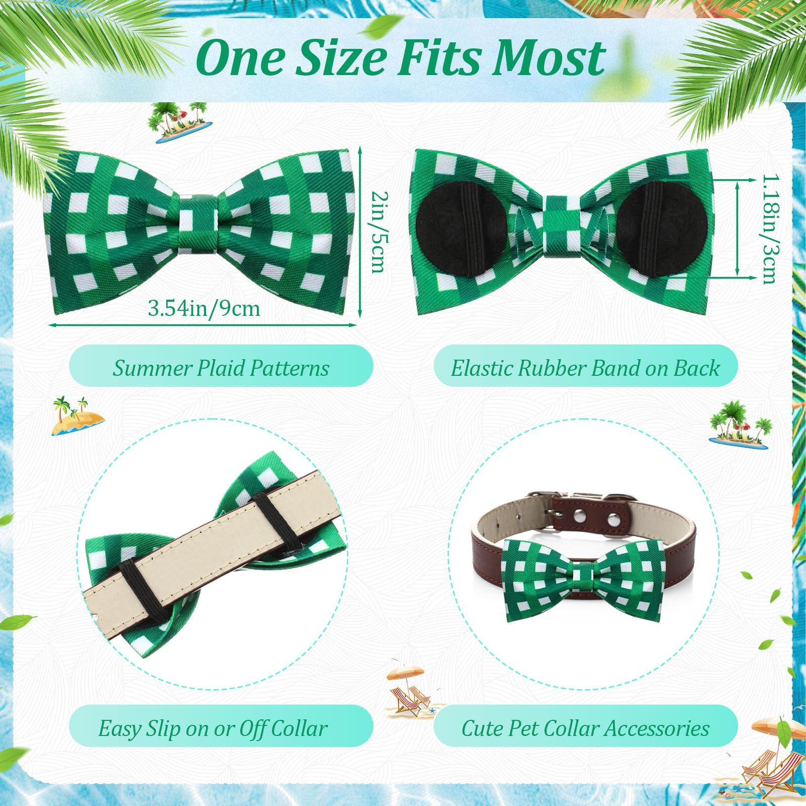 Silkfly nœud collier chien plaid été vert, look ludique pour toutes tailles