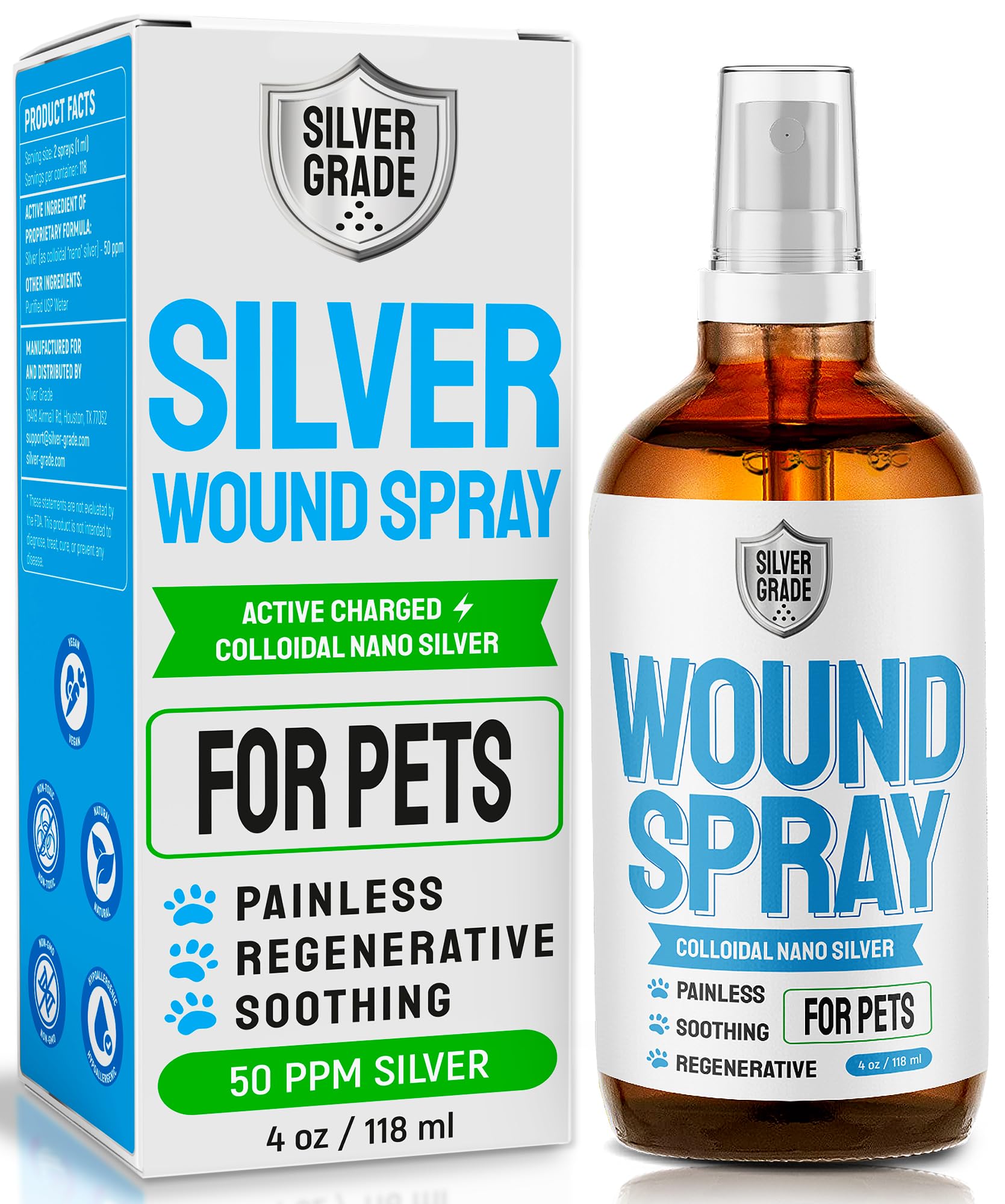 SILVER GRADE bouteille pulvérisation pour blessures chien et chat, soin doux