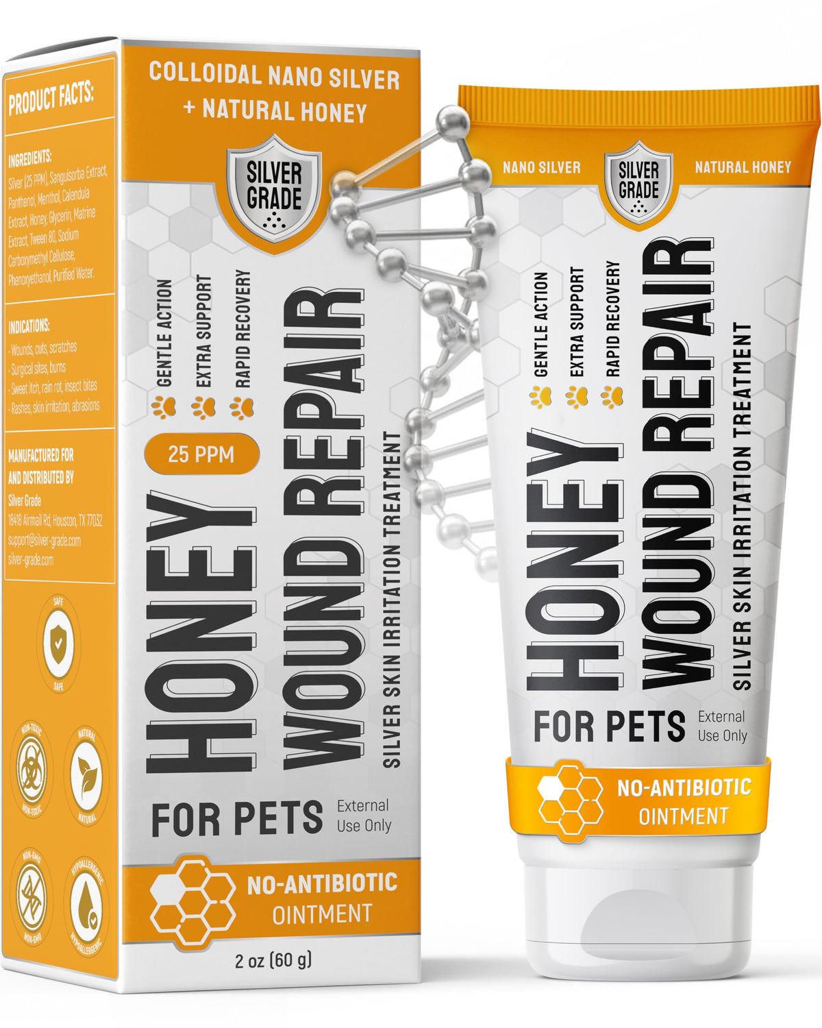 Gel Silver Grade en bouteille 60ml pour les irritations cutanées des chiens.