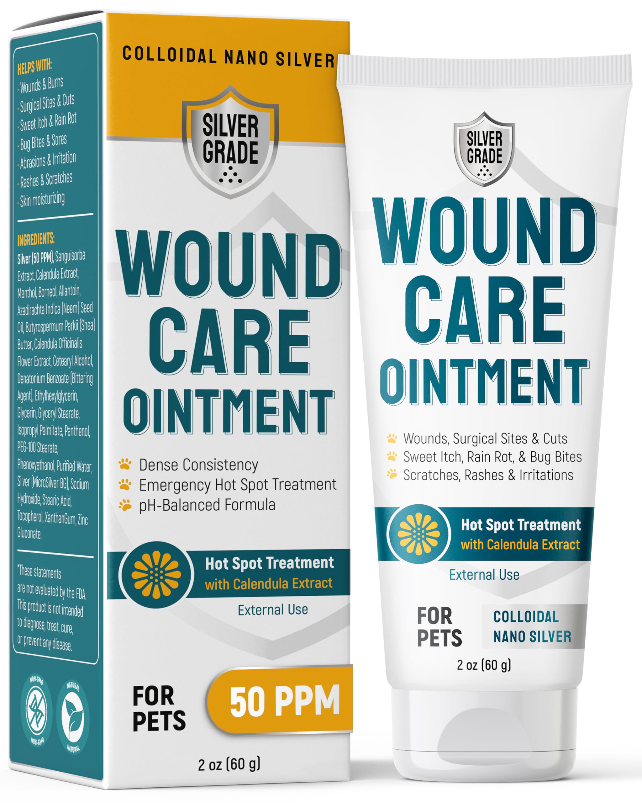 Pommade SILVER GRADE dans son tube 2 oz prêt pour le soin des plaies chiens et chats