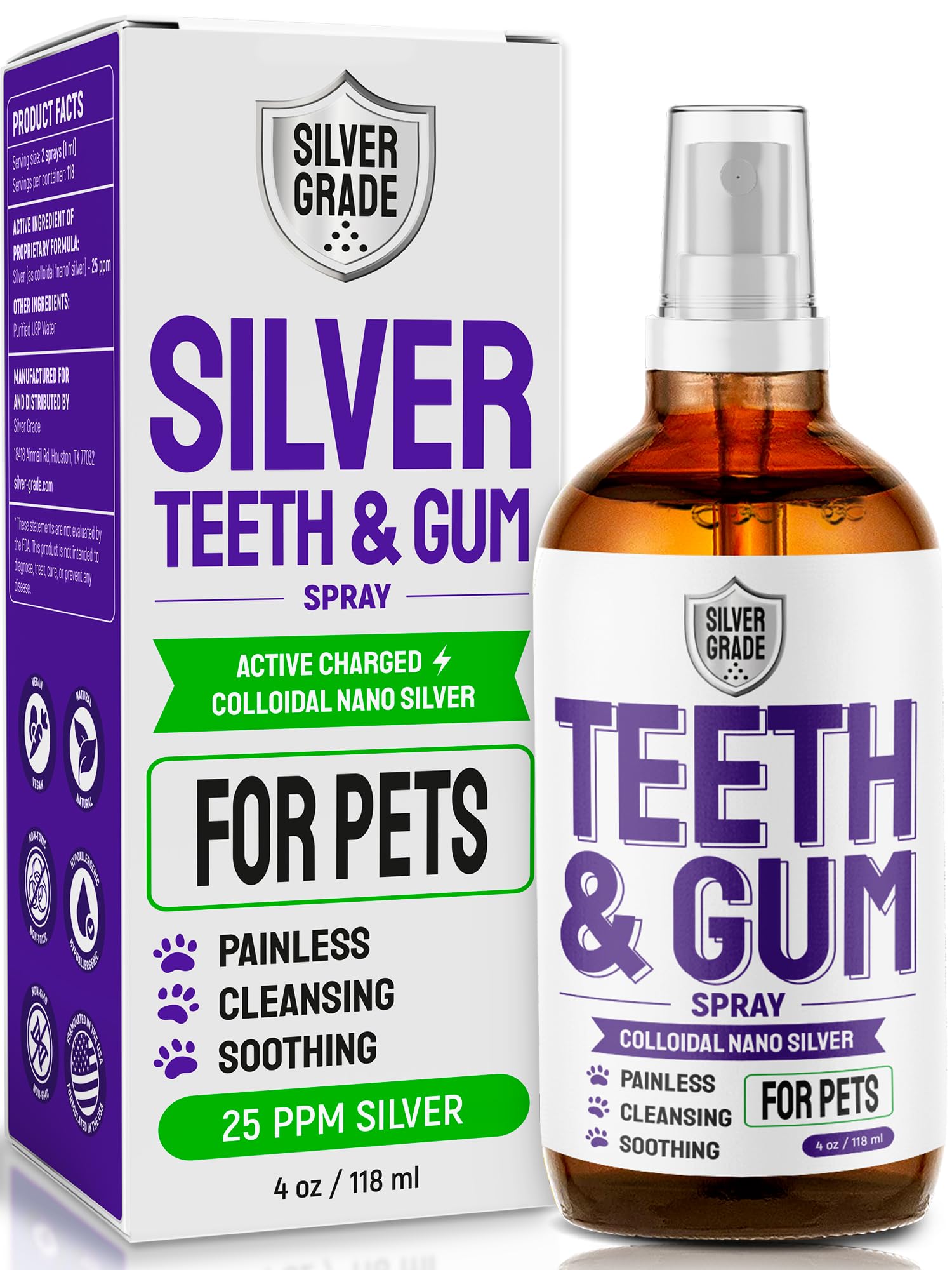 SILVER GRADE spray dentaire pour chien, haleine plus fraîche et sourire plus lumineux.