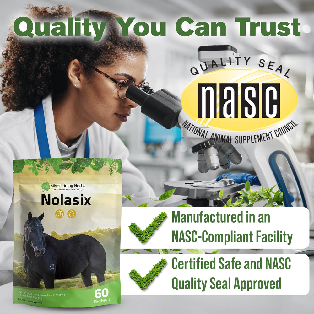 Certification NASC de Nolasix rassurante pour le bien-être équin.