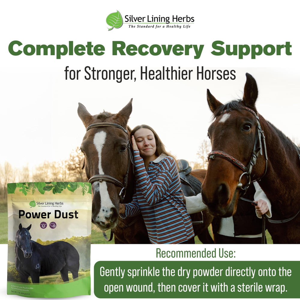 Power Dust, utilisation-cheval, solution pratique en écurie pour les soins.