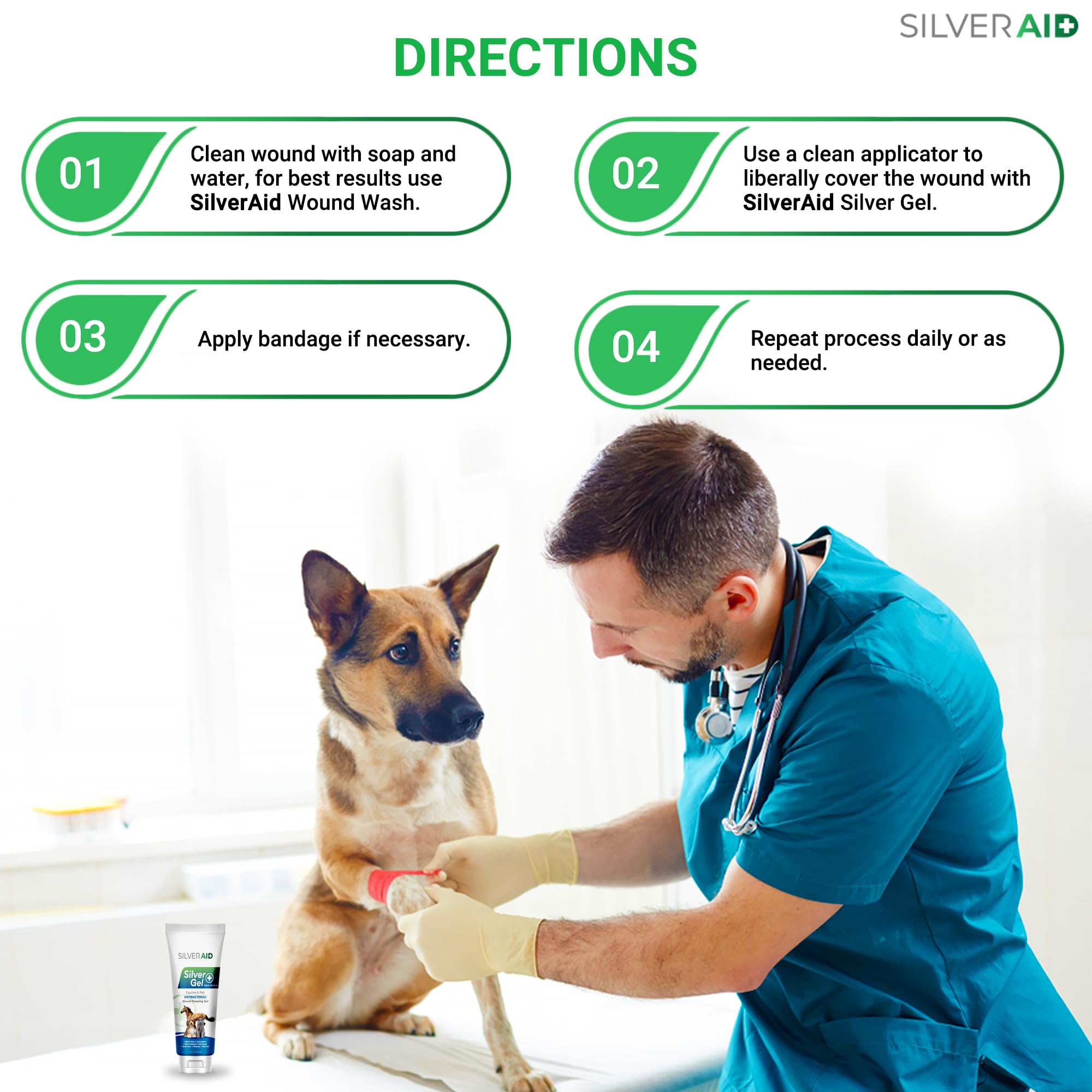 SilverAid, recommandé par des vétérinaires pour les soins de la peau canine.