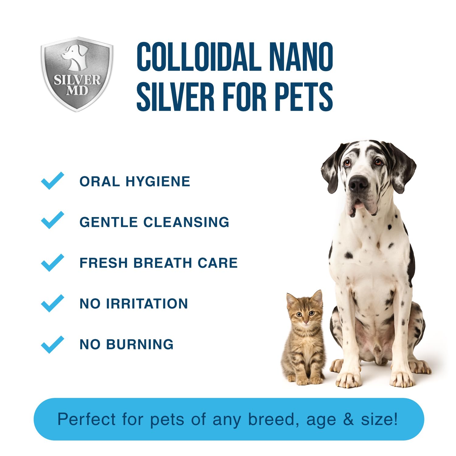 Chiens et chats utilisant le vaporisateur dentaire SilverMD pour une haleine plus fraîche.