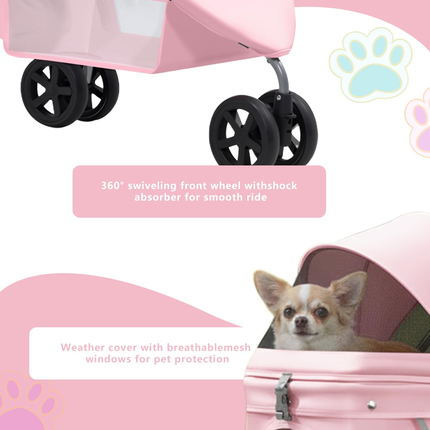 Chat dans la poussette SilverRover rose confort et sécurité