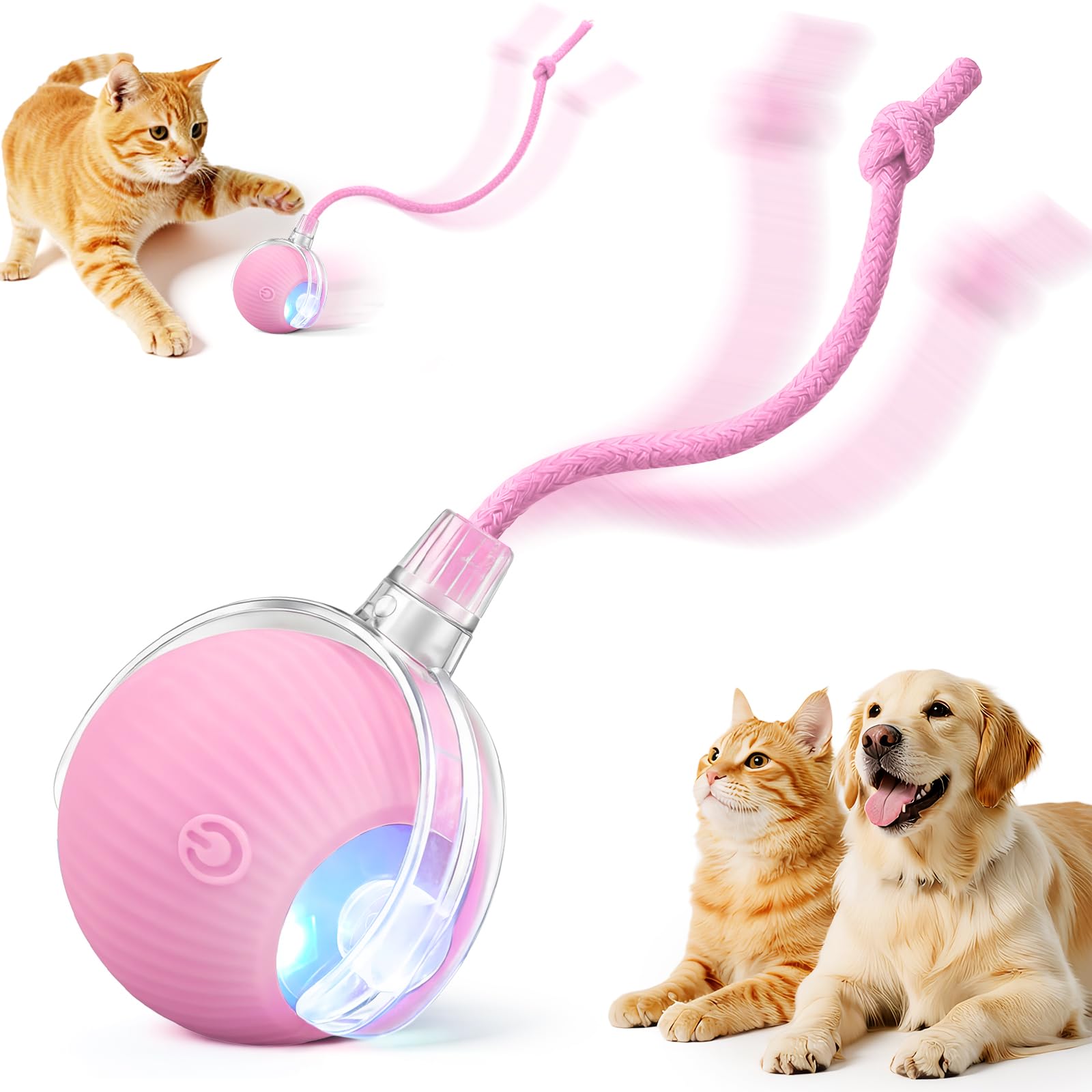 SilveWillo balle interactive roulante rose pour divertir chats et chiens.