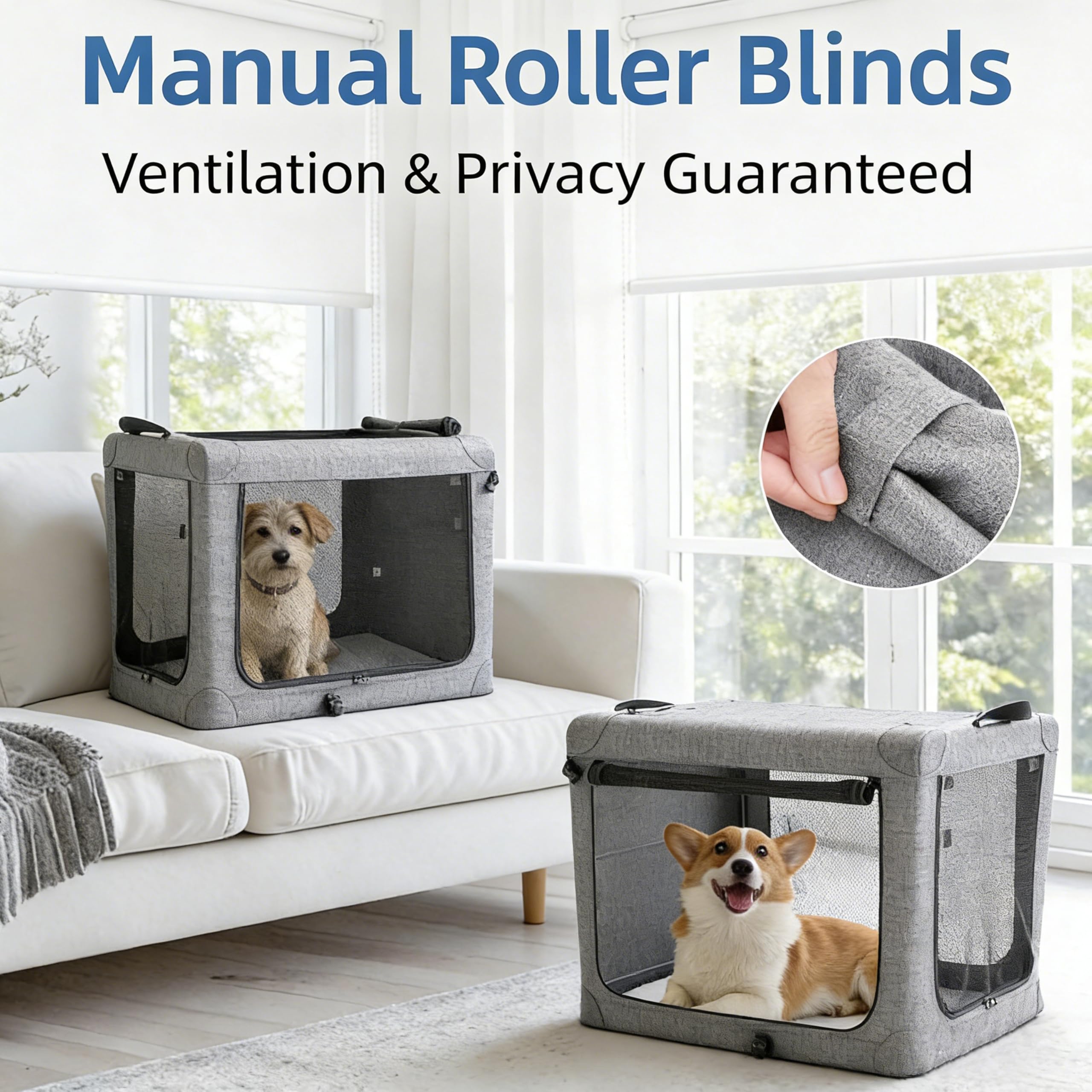 Cage-chien Simple Deluxe 3-portes gris, accès pratique.