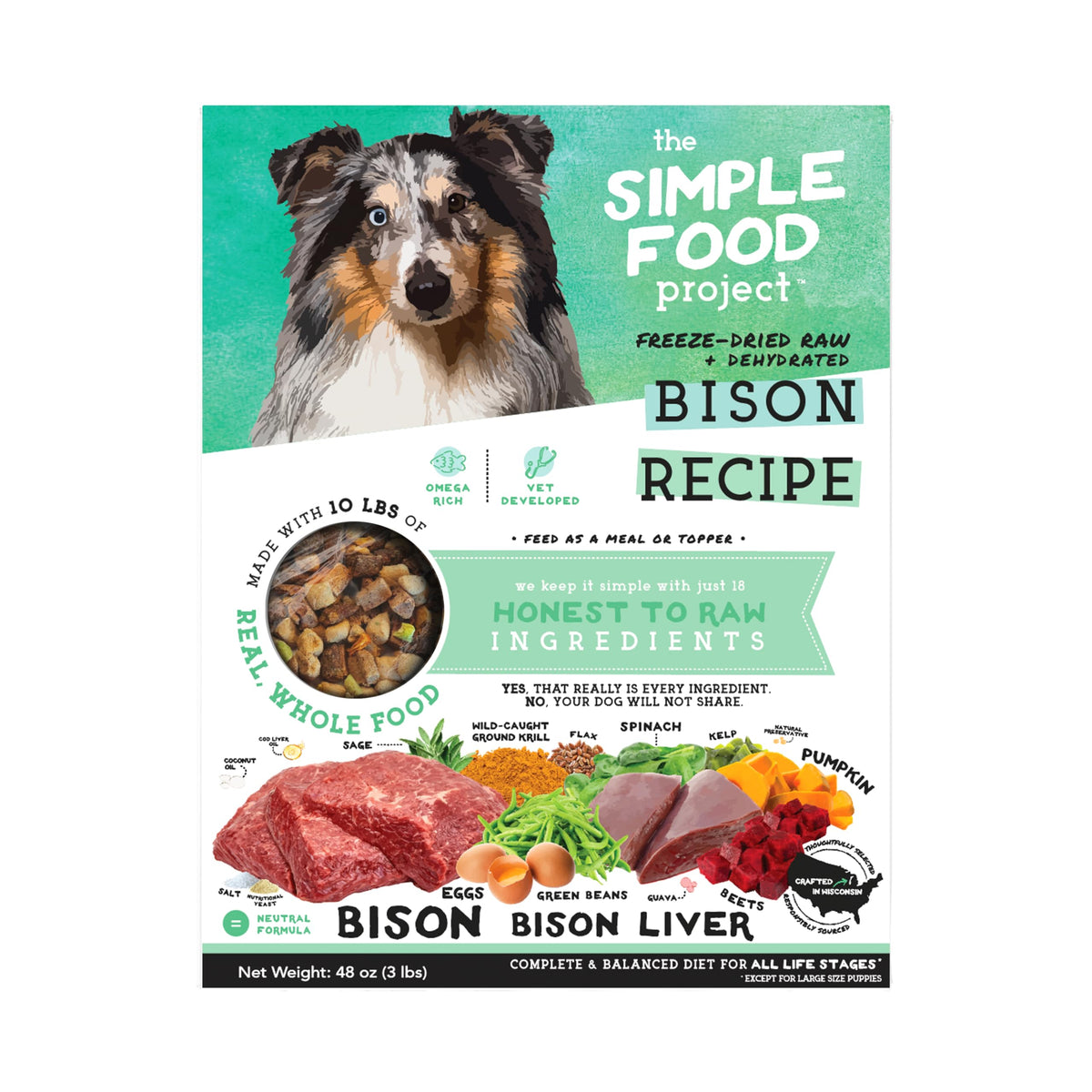 Simple Food Project recette bison lyophilise: repas pratique et équilibré pour chiens