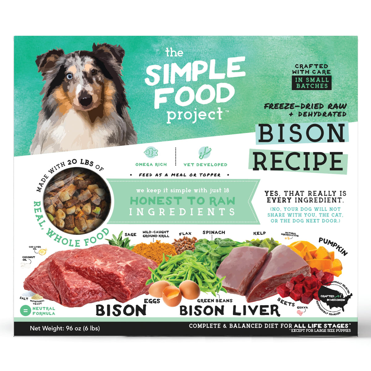 Emballage Simple Food Project Bison, repas lyophilisé pratique pour chien.