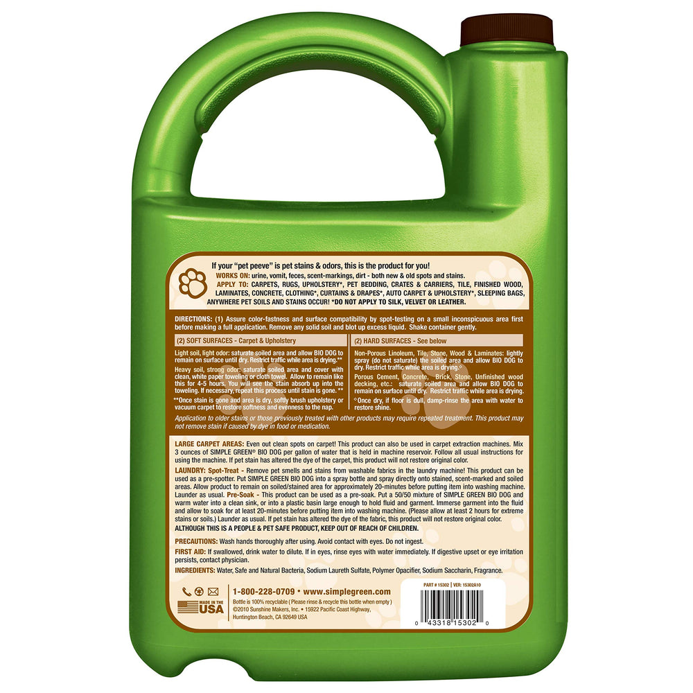 Pulvérisateur Simple Green Bio Active, application efficace sur taches et odeurs.