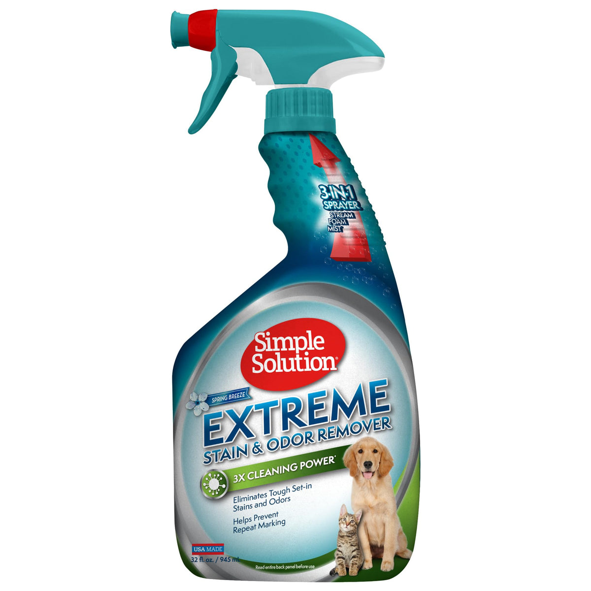 Bouteille Simple Solution détachant et neutralisant les odeurs d'animaux.