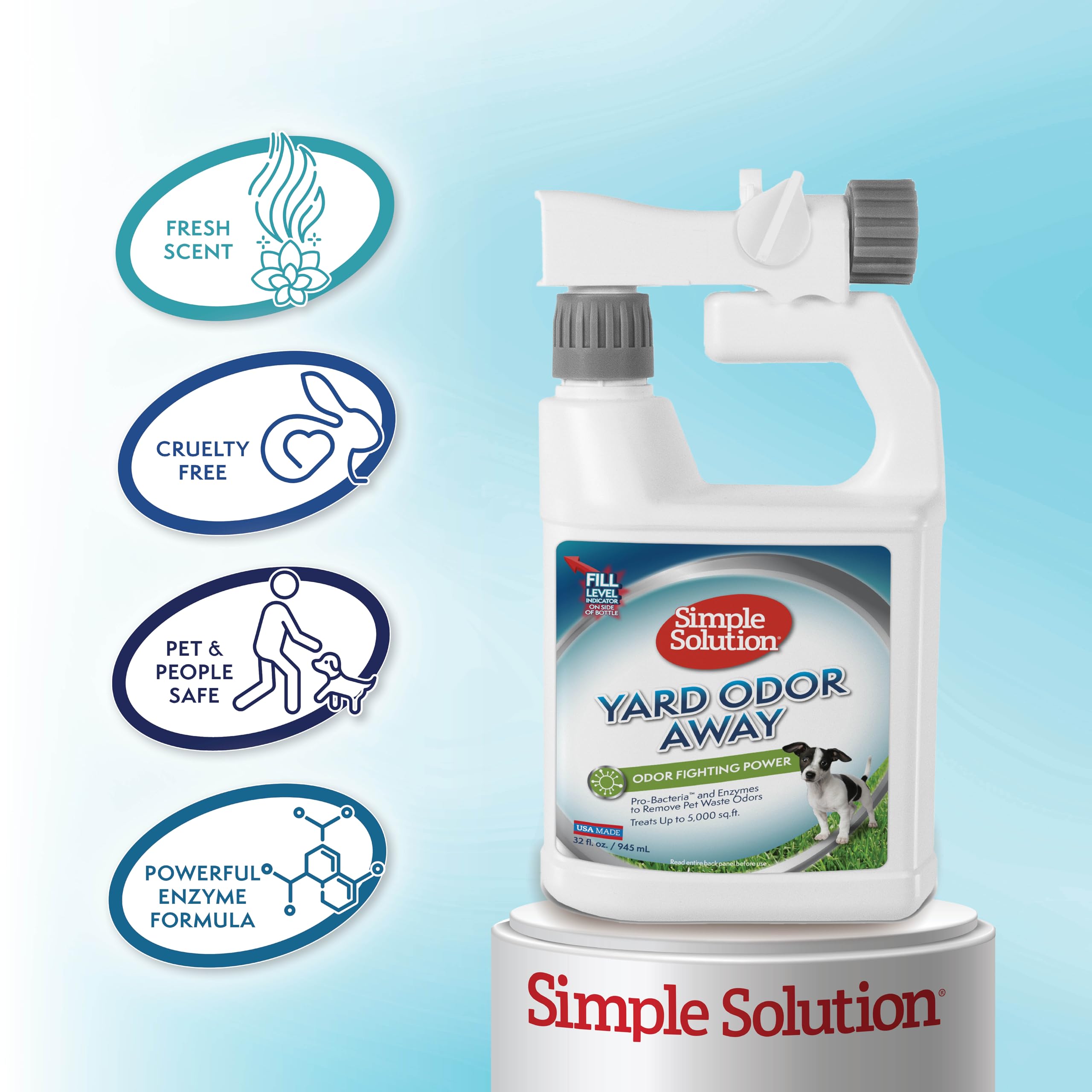 Simple Solution Yard Odor Away! Compatible avec pelouse, plantes et surfaces extérieures.