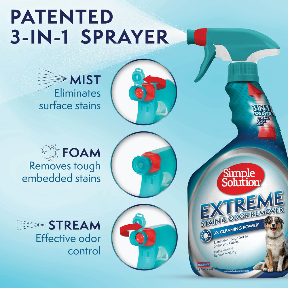 Nettoyage des taches et odeurs d’urine avec Simple Solution Extreme sur textiles