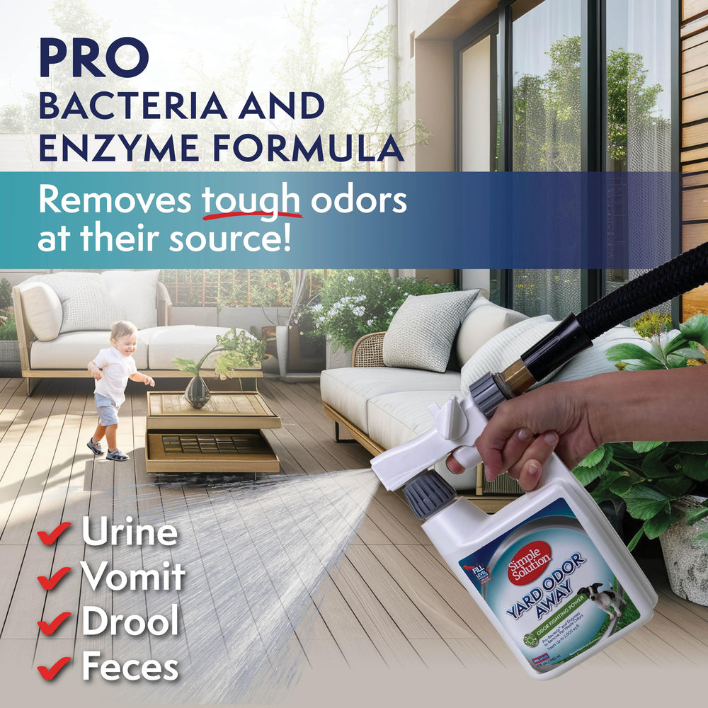 Simple Solution Yard Odor Away! Nettoyant efficace sur terrasse et béton sans endommager le gazon.