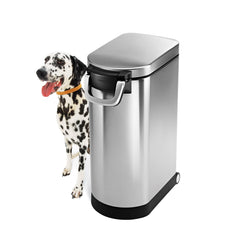 Conteneur Simplehuman 35 L en acier brossé, idéal pour aliments d’animaux et organisation.