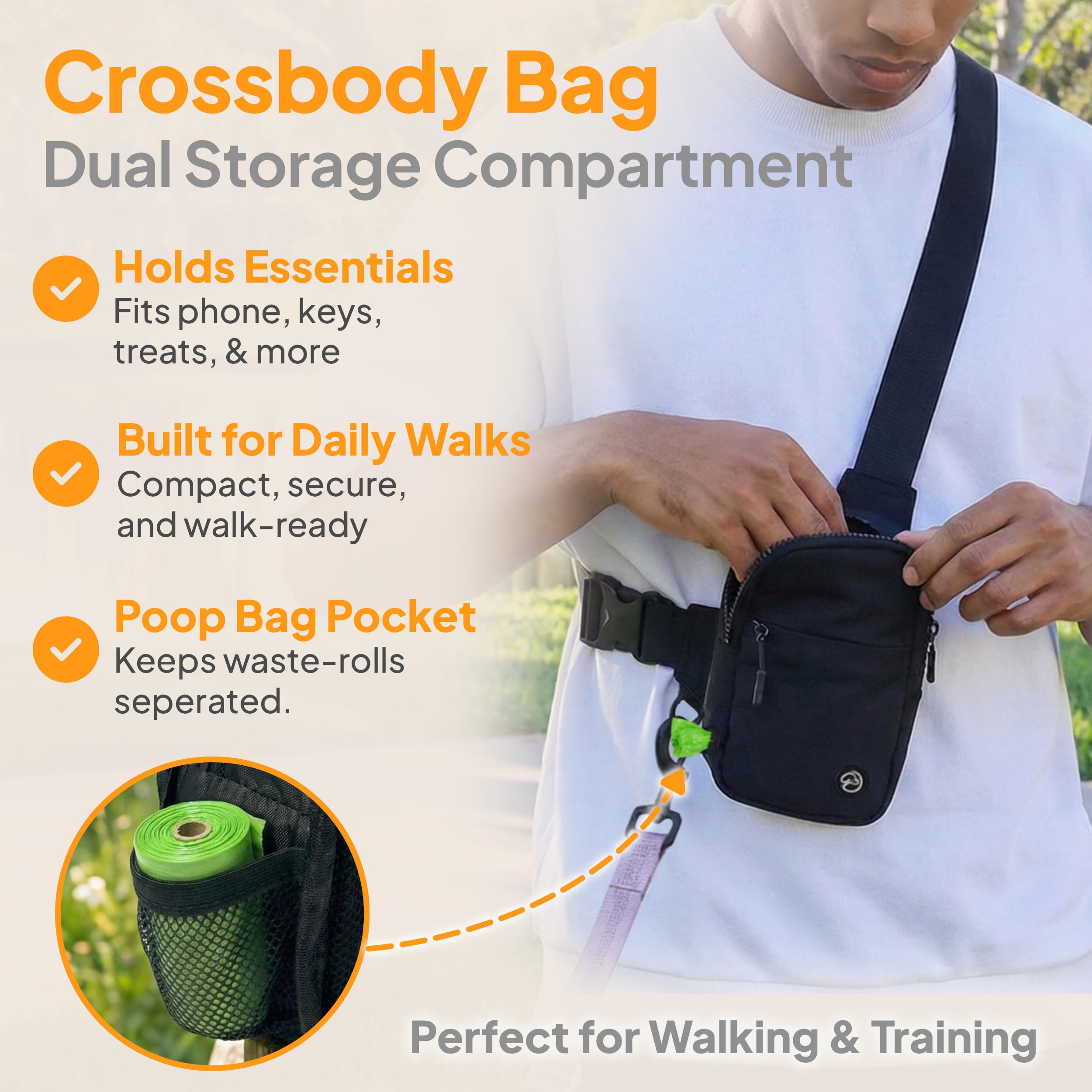 Distributeur intégré pour sacs à crottes sur le sac SimplePaws.