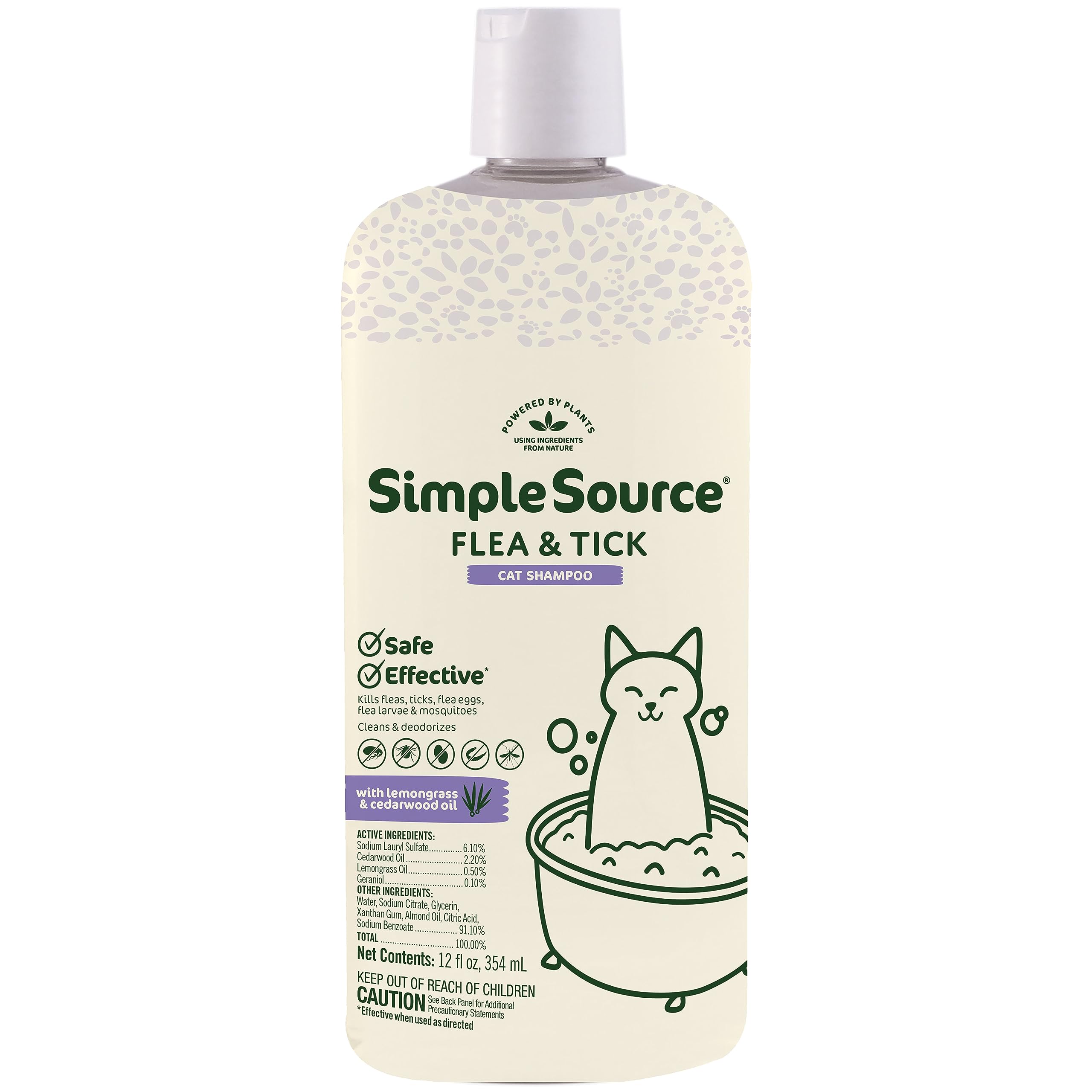 Shampoing SimpleSource pour chat, bouteille 12oz, nettoie et rafraîchit le pelage
