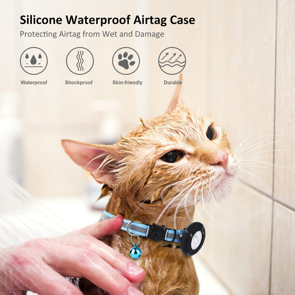 Ensemble deux étuis AirTag SimpleThings pour chat, rose et blanc, pratique pour plusieurs colliers.