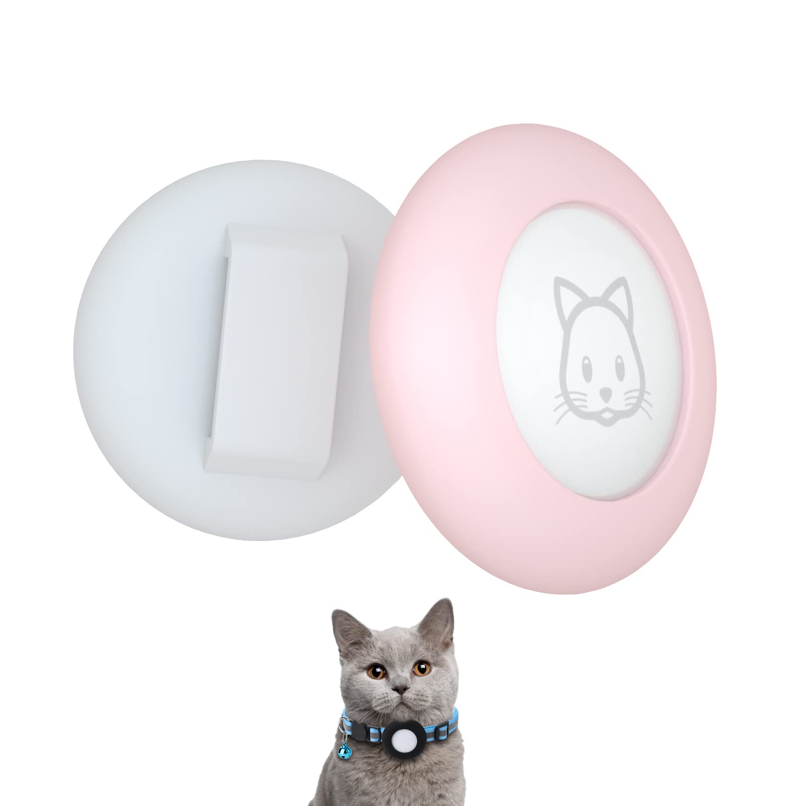Porte-collier AirTag SimpleThings pour chat, rose et blanc, protège contre les rayures.