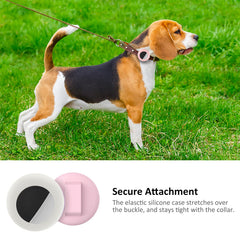 Protection AirTag SimpleThings pour chat, rose et blanc, résistante aux rayures et à l’eau légère.
