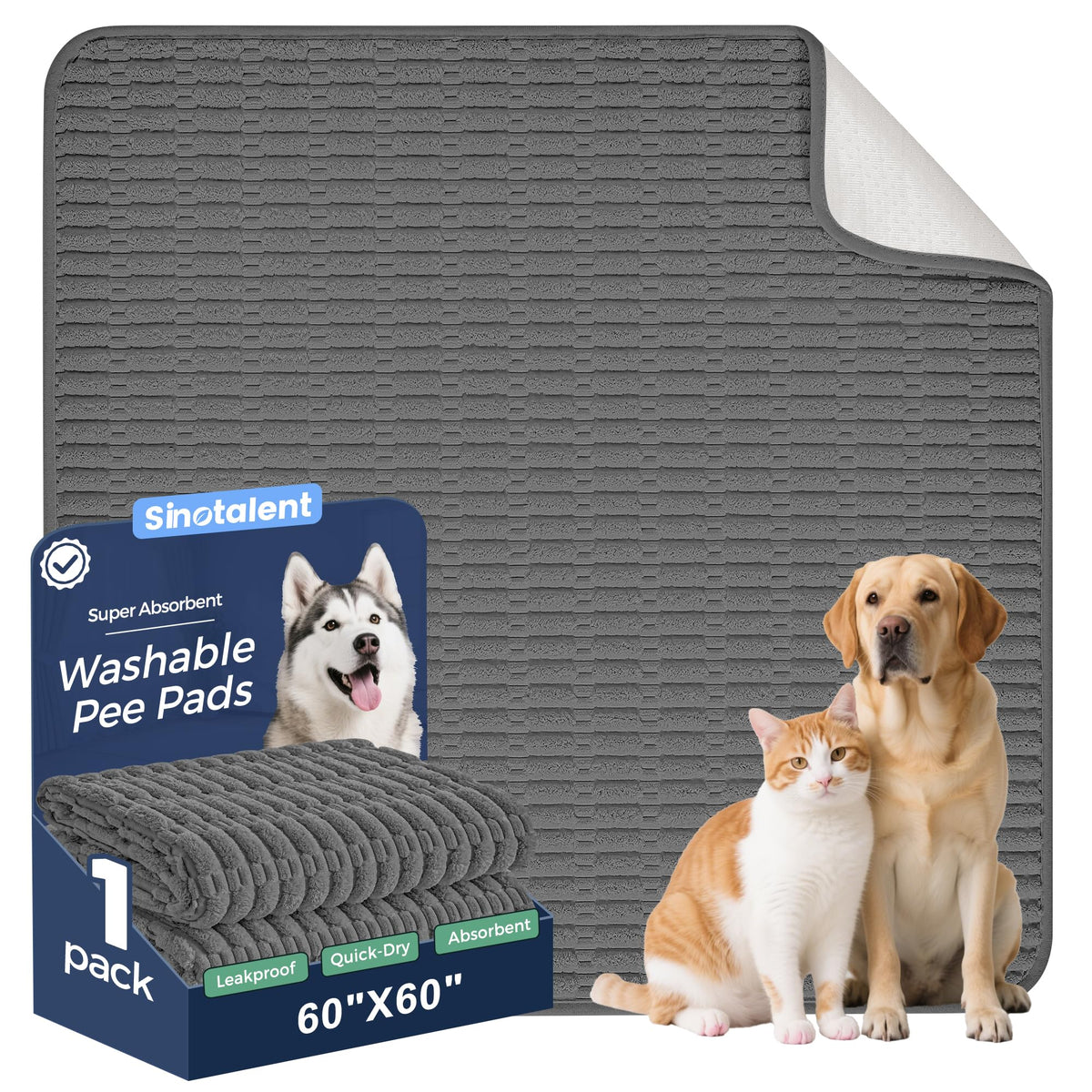 Sinotalent tapis-pipi gris sombre, absorbant et anti-fuites pour chien.