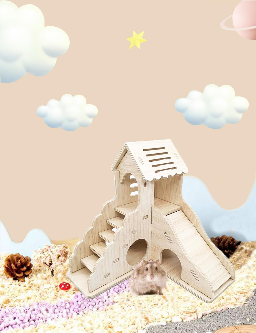 Sirvarni Hamster Hideout: dimensions 16,5 cm, adapté pour hamsters et gerbilles.