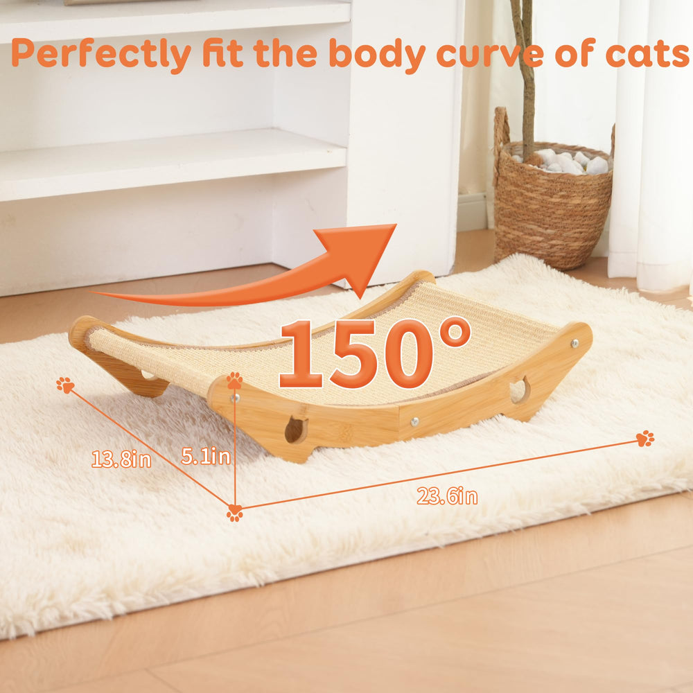 Conception incurvée à 150 degrés pour étirement et détente du chat.
