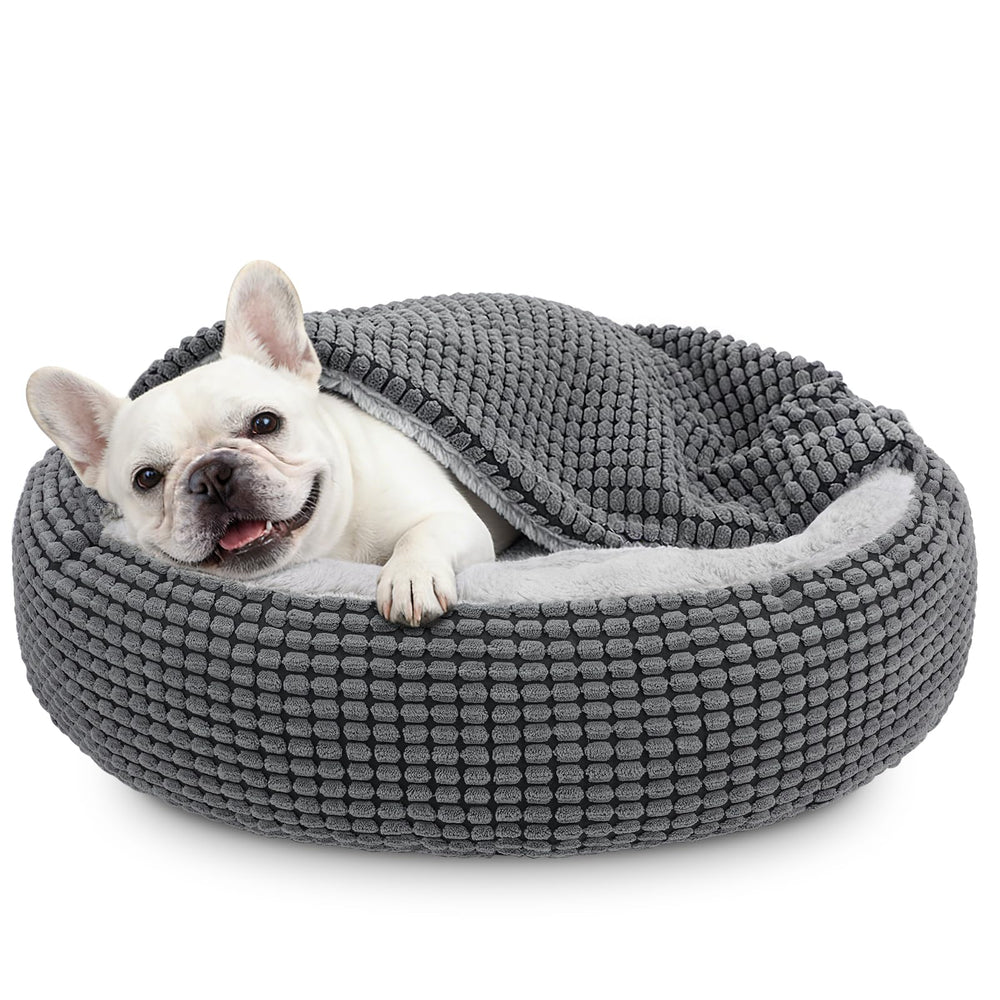 SIWA MARY lit rond avec couverture attachée, cocon réconfortant pour chien ou chat