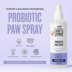 Bouteille 8 oz SKOUT'S HONOR, spray probiotiques pour patte de chien, usage quotidien.