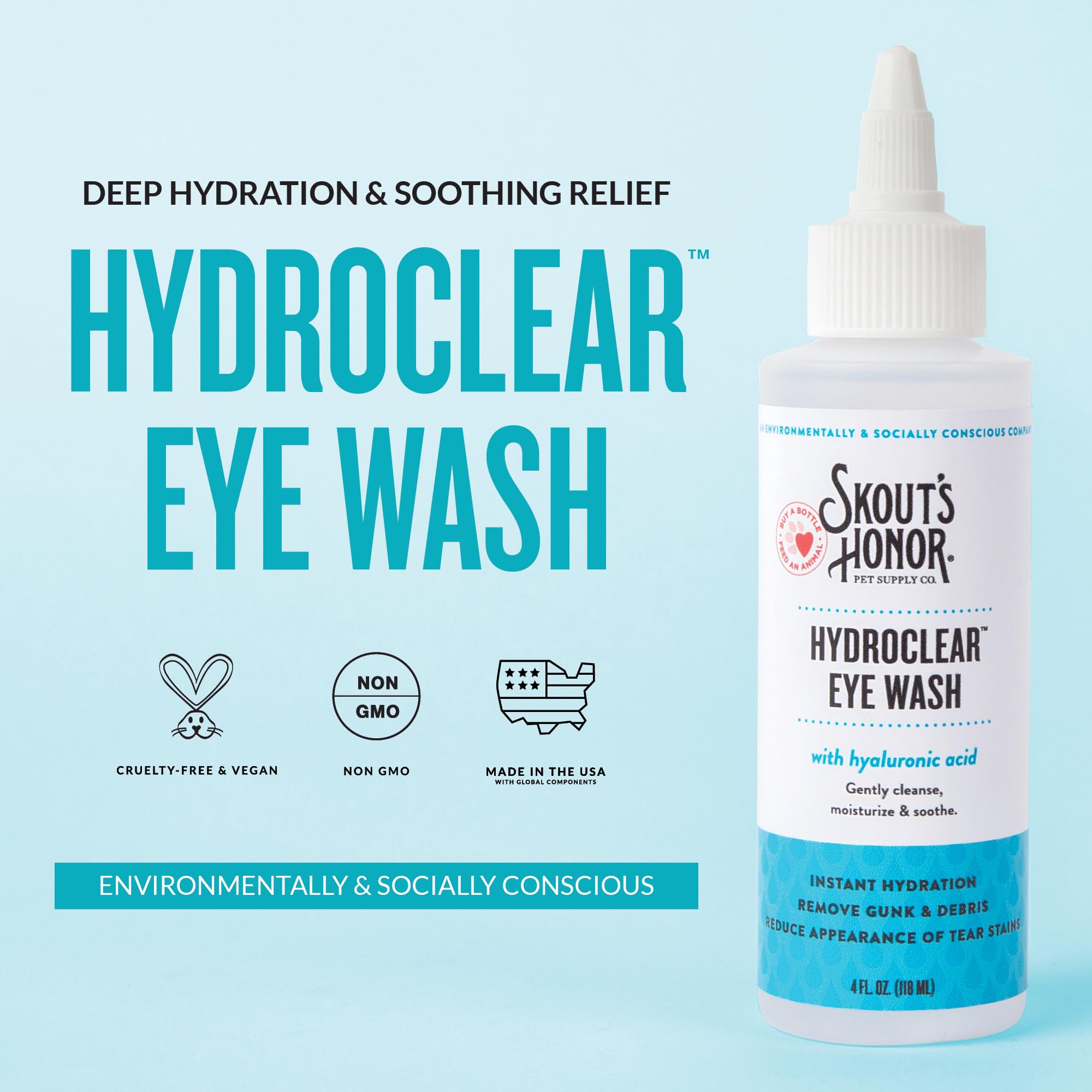 HydroClear SKOUT'S HONOR – gouttes oculaires douces pour chiens et chats.