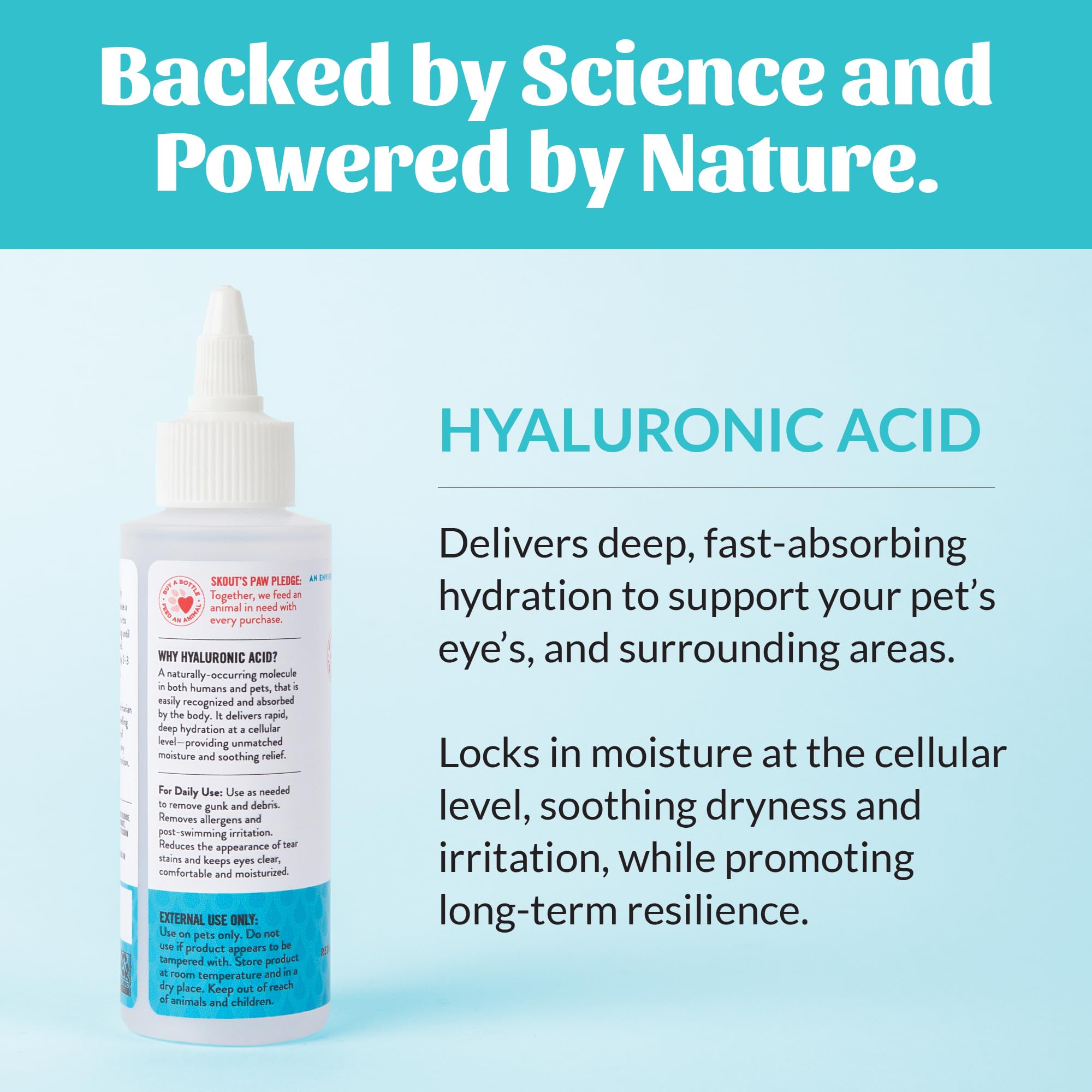 HydroClear maintient les yeux propres et hydratés des chiens et chats.