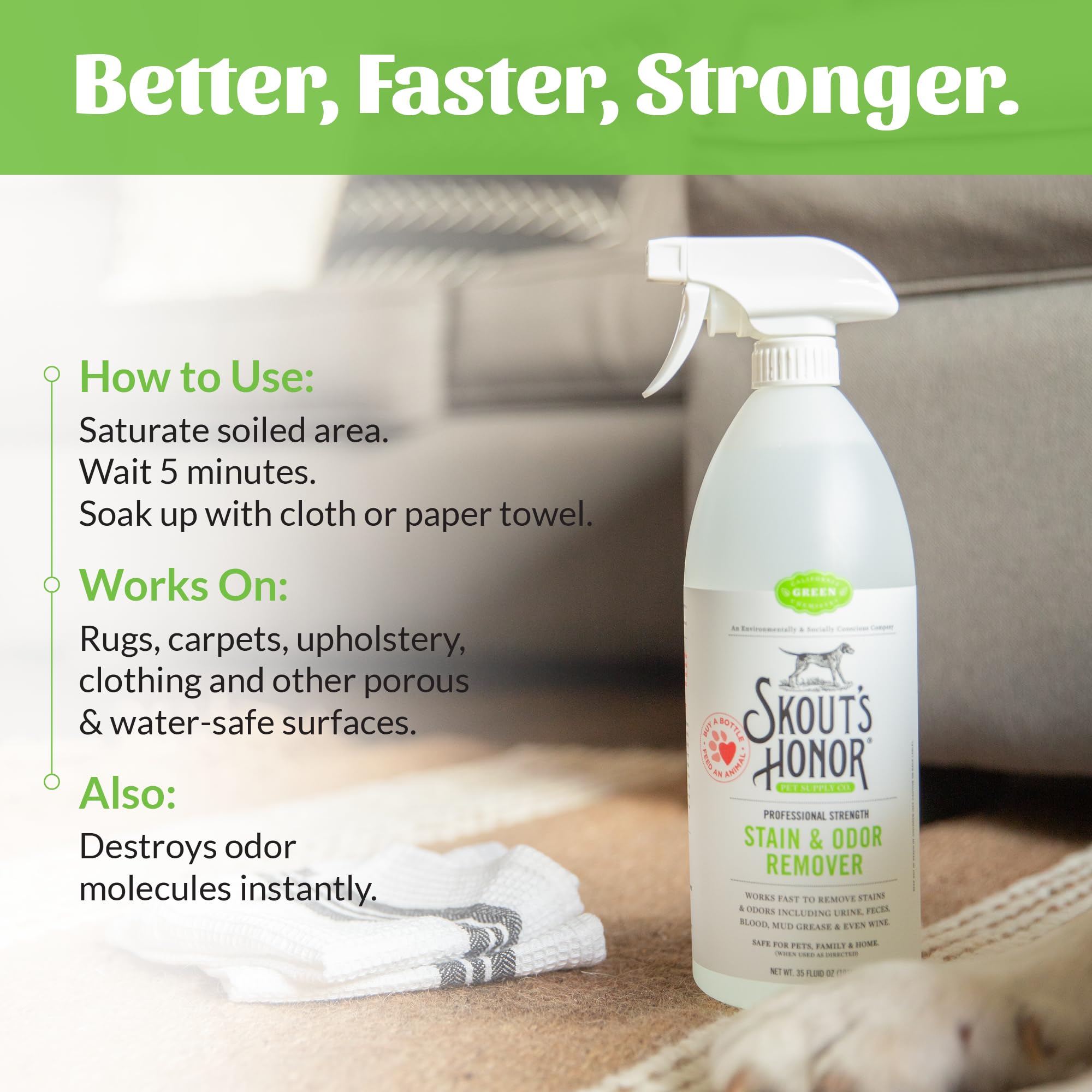 SKOUT'S HONOR – Nettoyant urine chien tapis, solution polyvalente.