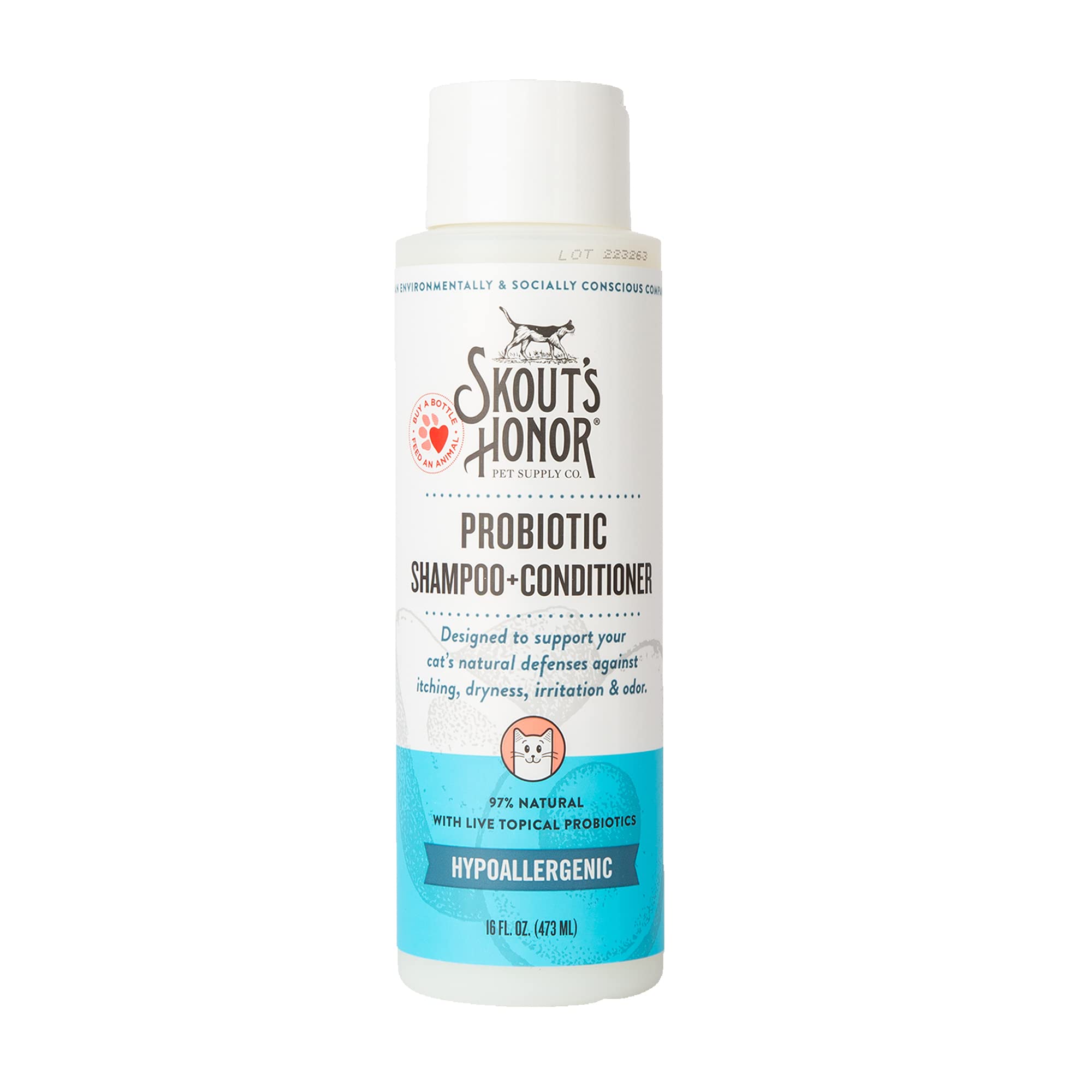 Skout's Honor Shampoing Chat sans parfum, pelage doux et sain.