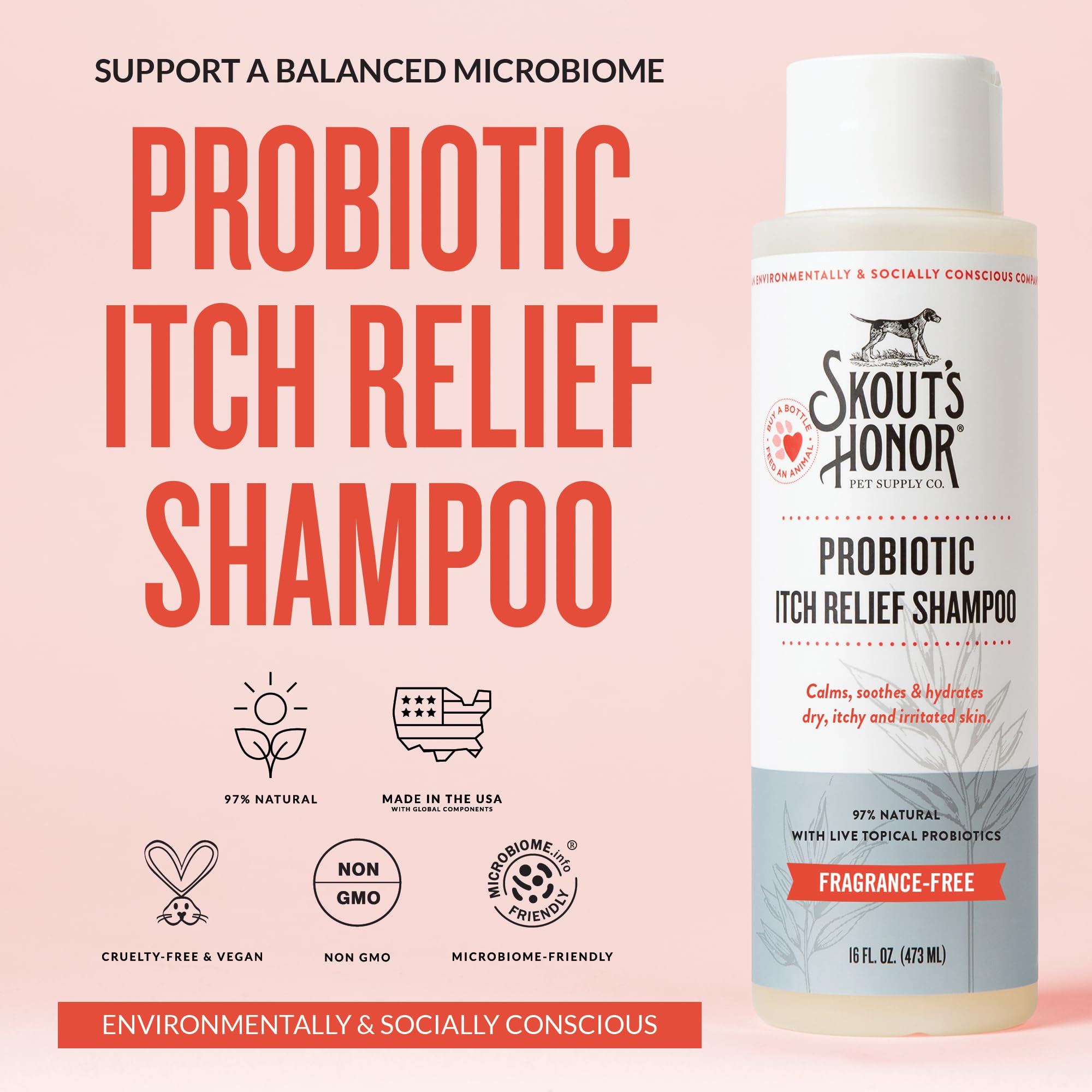 SKOUT'S HONOR shampooing probiotiques – relief rapide des démangeaisons sur zones irritées.