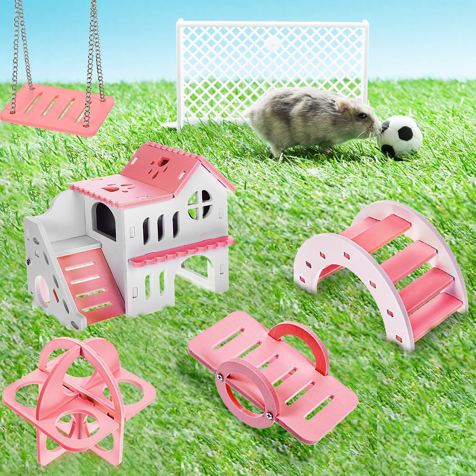 Skylety ensemble-jouets-hamster-bois-plastique: jouets durables et sans danger.