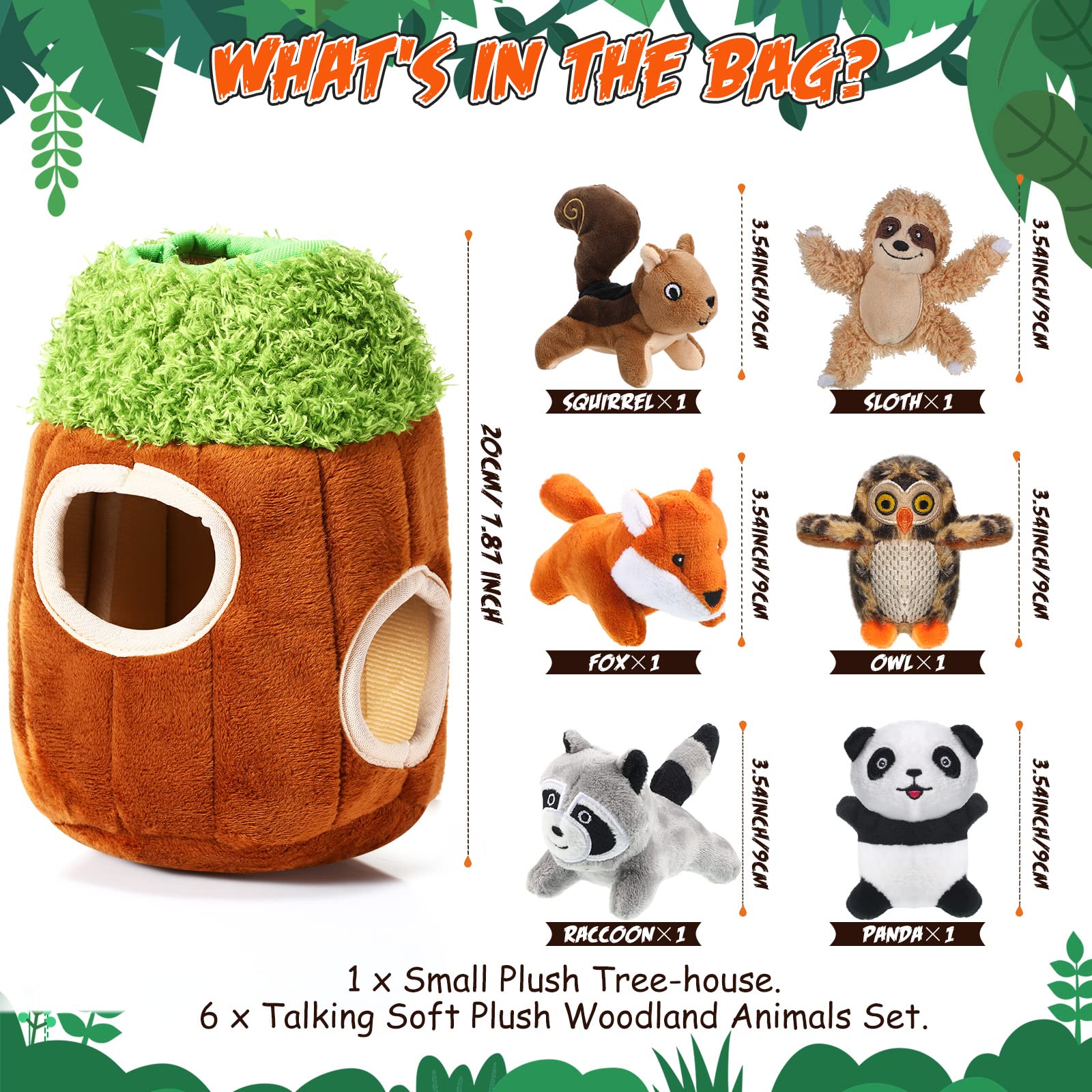 Skylety peluche animale bois-1, jouet interactif pour stimulation sensorielle.